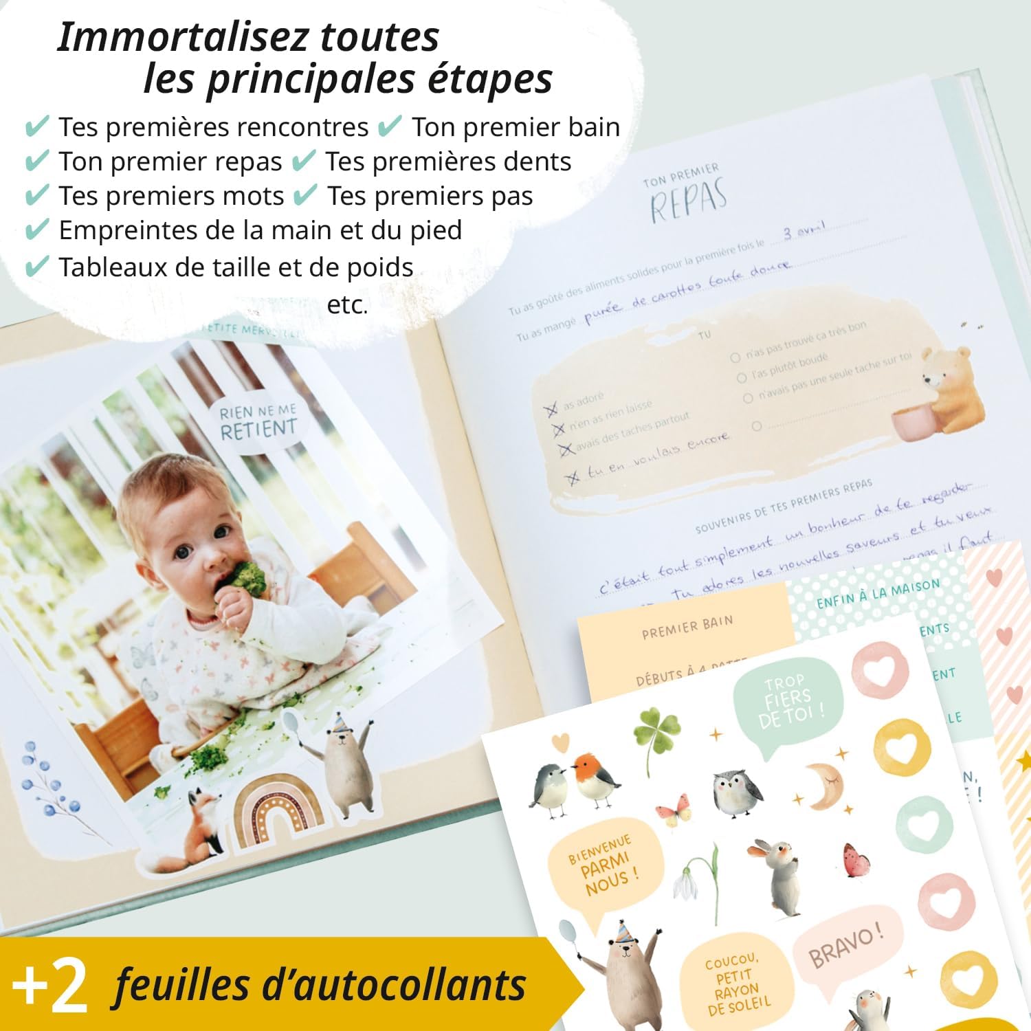 Thumbnail 3 de Livre de naissance Ma première année + set d’autocollants – album bébé 80 pages