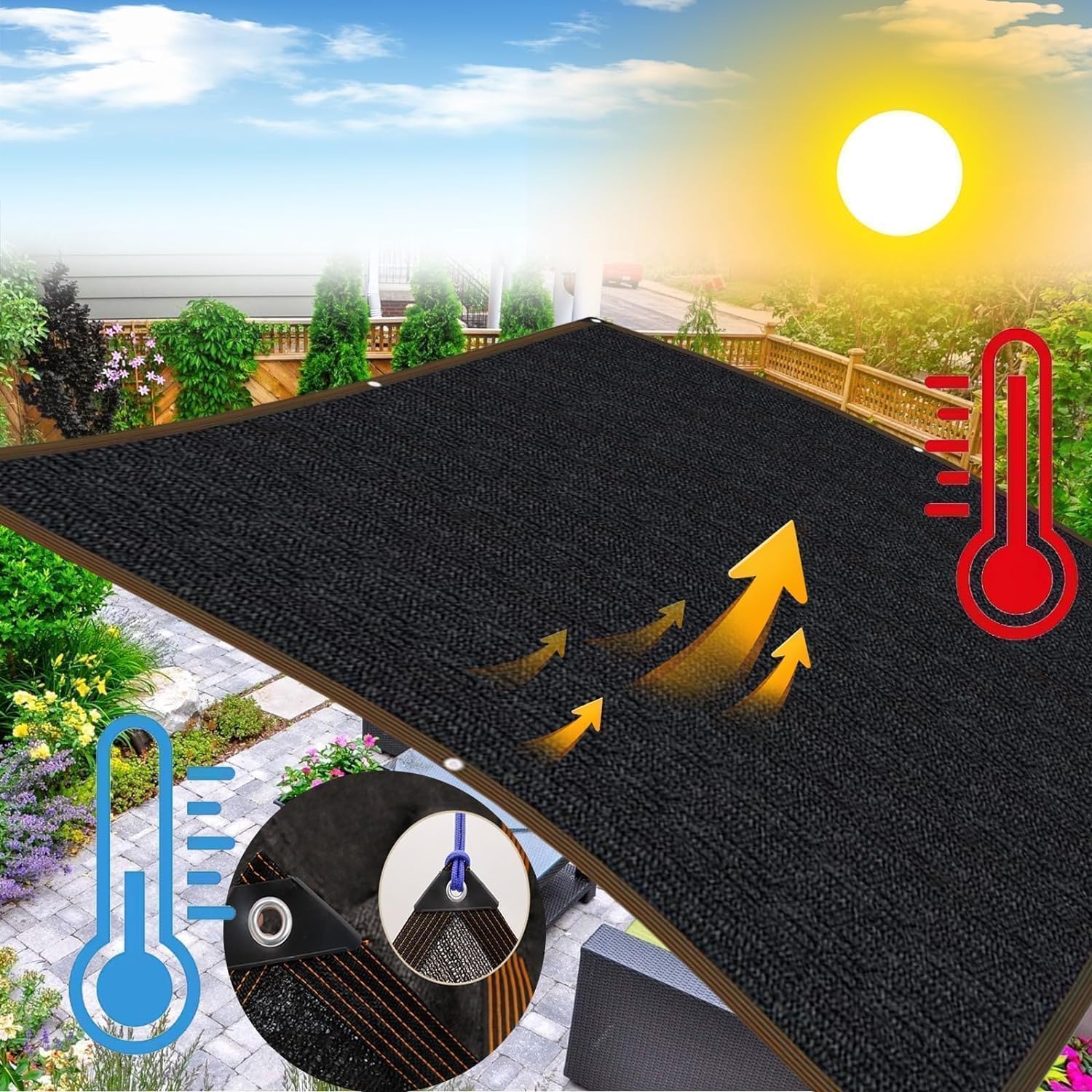 Detalle 2 de Schattierungsnetz Garten Schattennetz mit Ösen – UV-Schutz 80–95% für Balkon, Terrasse, Gewächshaus und mehr