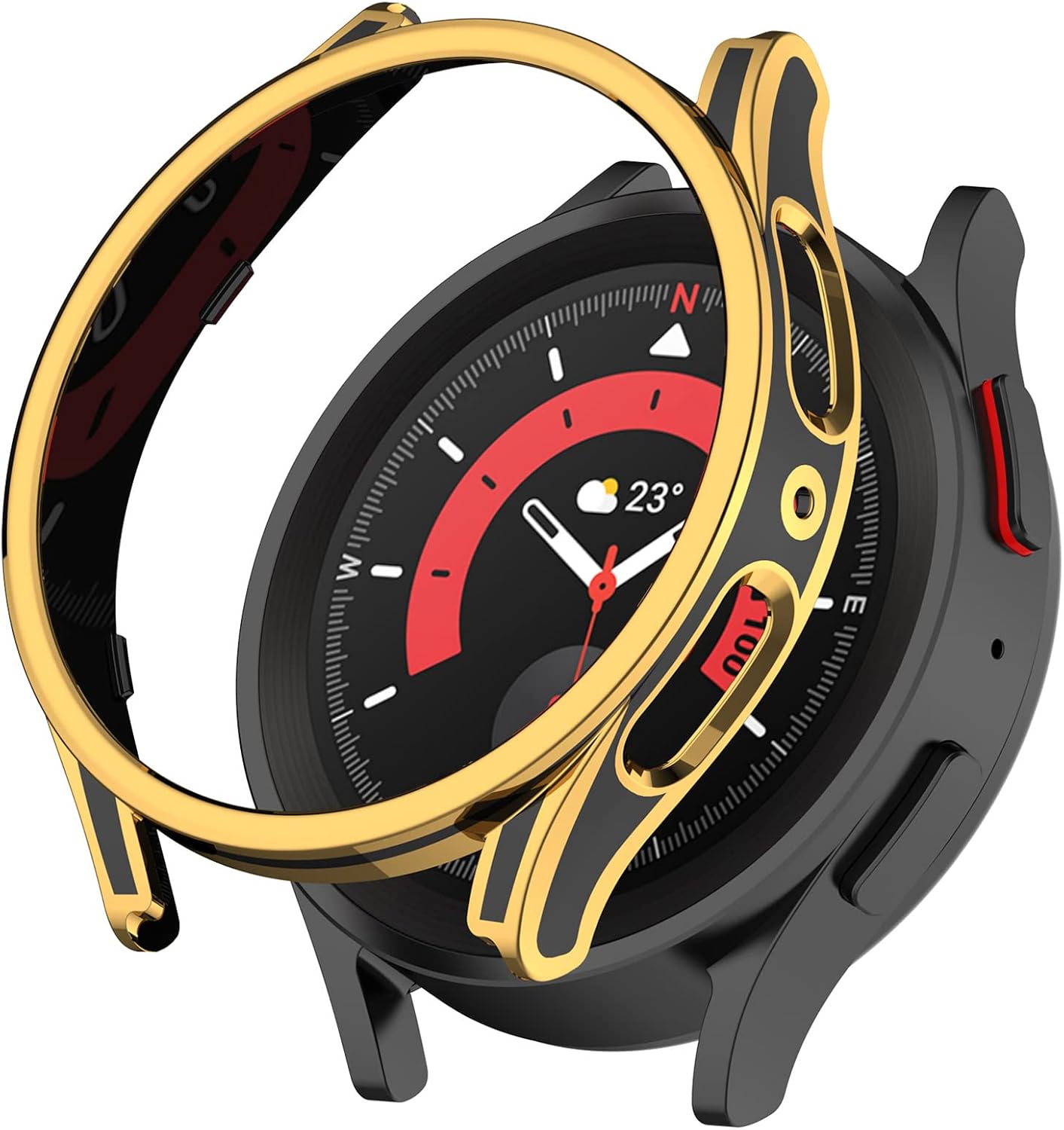 Detalle 2 de LOKEKE Protective Case with Tempered Glass Screen Protector for Samsung Galaxy Watch 5 Pro 45mm (Black + Gold)