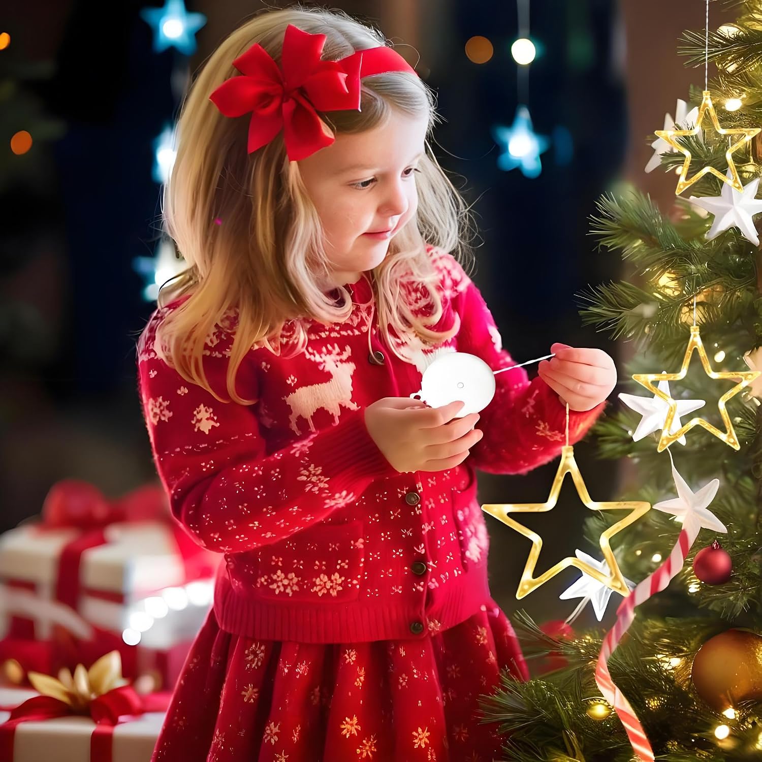 Detalle de Anmossi TY-WJX3P kerstverlichting met sterren, 3 stuks, warmwit en timer