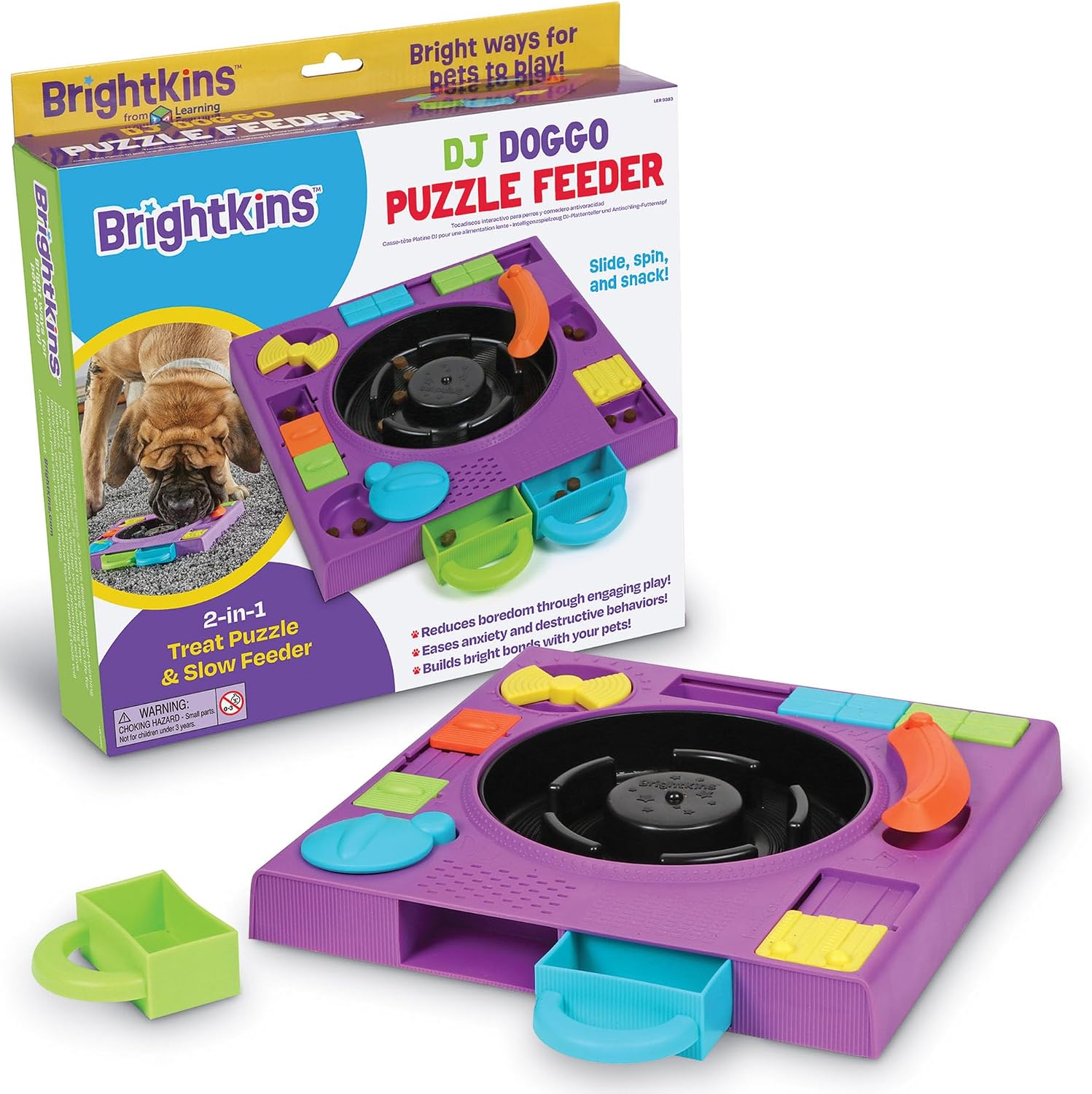 Detalle de Brightkins DJ Doggo Puzzle Feeder: 2-in-1 Slow Feeding Bowl & Interactive Toy