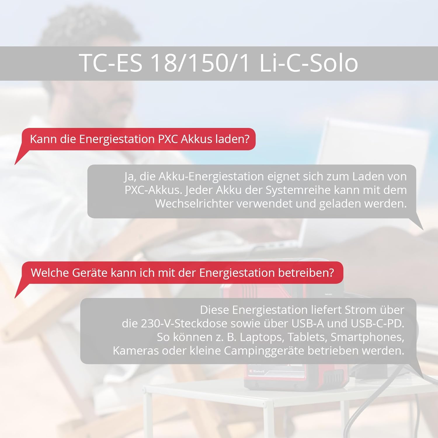 Thumbnail 4 de Einhell Akku-Energiestation TE-ES 18/150/1 Li-C-Solo – kompakte Wechselrichterlösung im Power X-Change System
