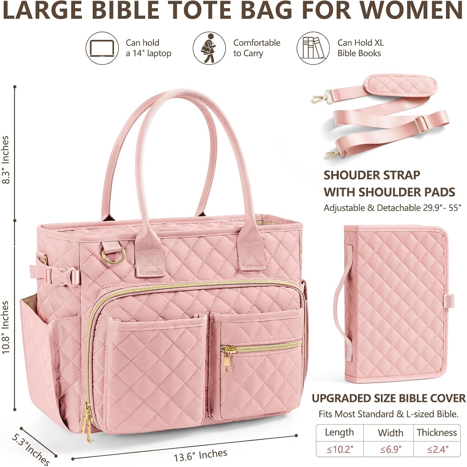 Detalle 2 de FLOE SJTT001 Quilted Bible Tote Bag with Study Supplies and Laptop Sleeve