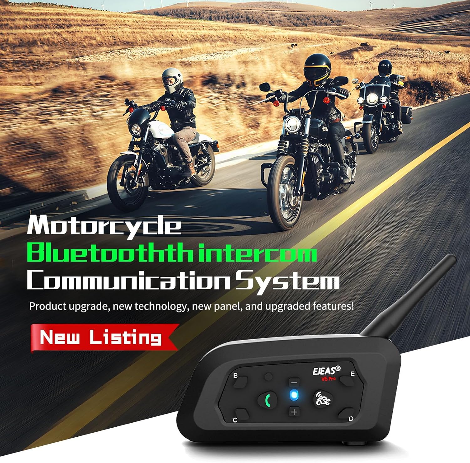 Detalle 2 de EJEAS V6 Pro+ Motorcycle Helmet Bluetooth Intercom (2 Pack) – 6‑User, 5.1 Bluetooth, Type‑C
