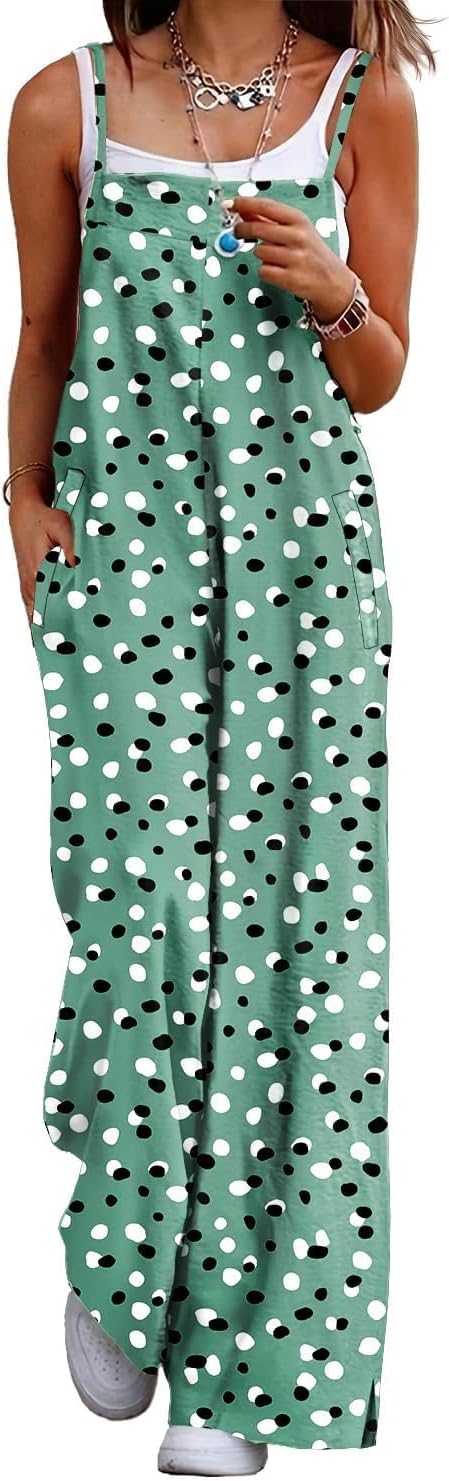 Detalle de YESNO Women’s Summer Boho Cotton Jumpsuit with Wide-Leg Overalls, Floral Print & Pockets