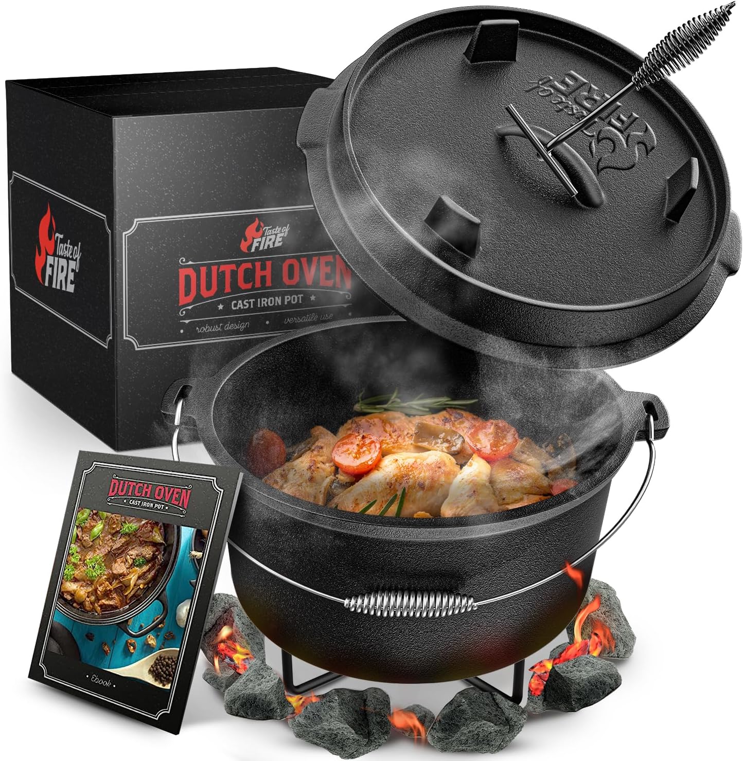Thumbnail 6 de Taste of Fire [Das Original] – 7,4 l Dutch Oven Set mit Deckel 1,8 l, Standfüßen, Deckelheber und E-Book