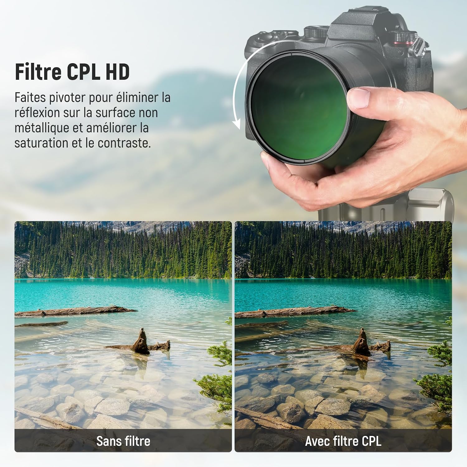 Thumbnail 2 de NEEWER Filtre CPL circulaire ultra fin 58 mm avec capuchon d’objectif
