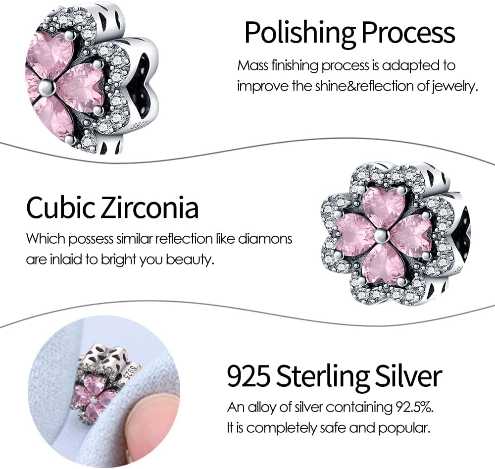 Detalle de KUNSIR Charm Anhänger Damen aus 925 Sterling Silber mit Zirkonia – für europäische Armband- und Ketten-Charmes