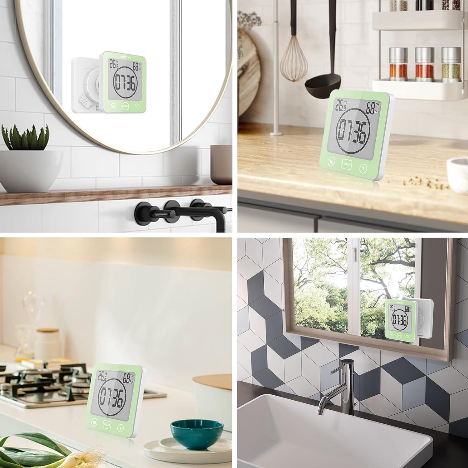 Thumbnail 5 de Horloge de salle de bain VORRINC étanche à contrôle tactile (LCD) avec thermomètre/hygromètre et minuteur