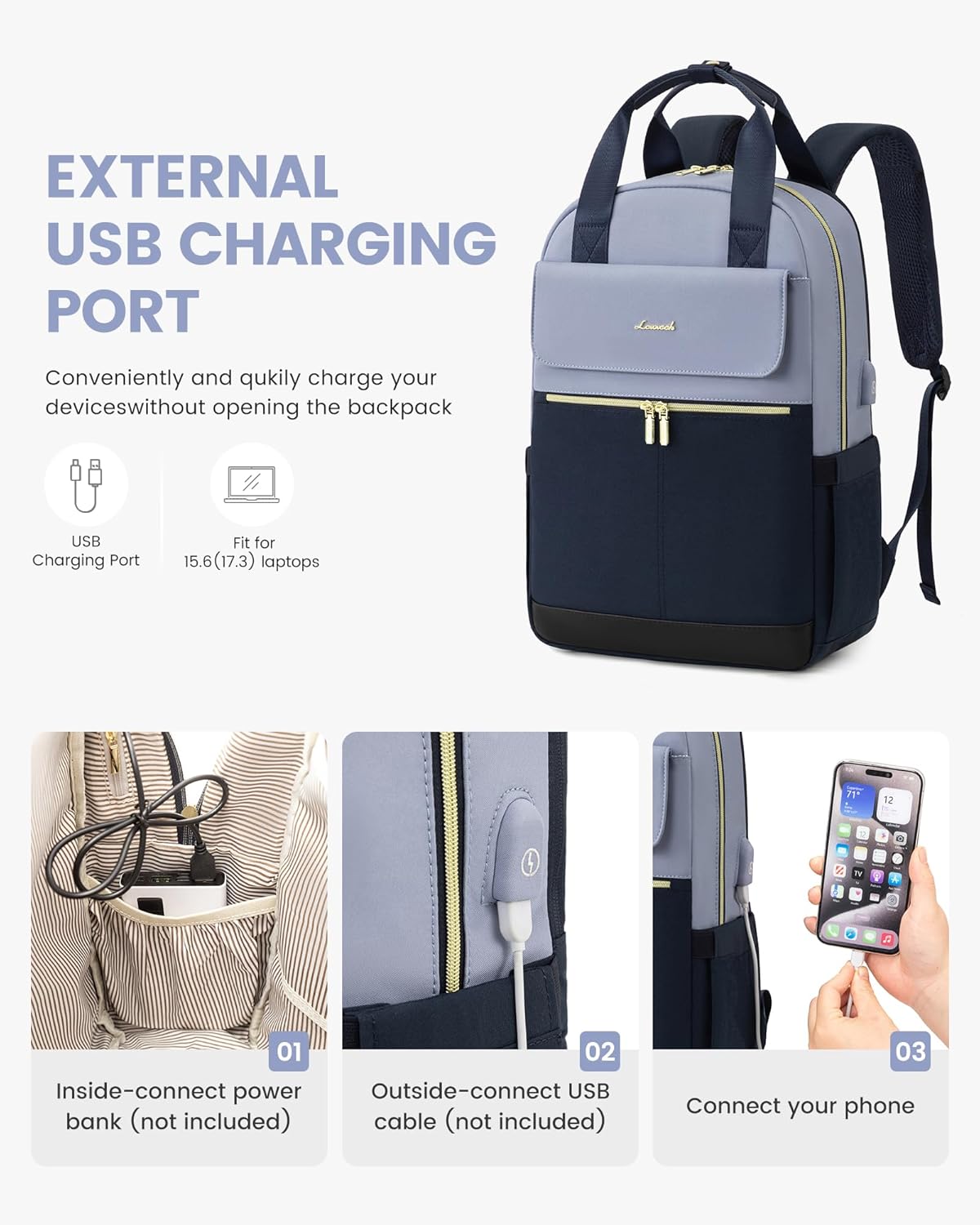 Thumbnail 4 de LOVEVOOK 15.6 Inch Laptop Backpack Blue