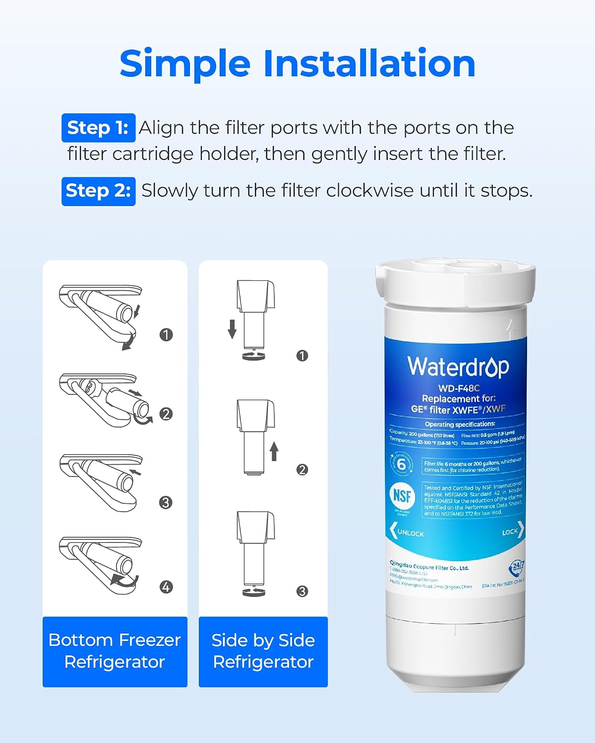 Thumbnail 3 de Waterdrop WD-F48C XWFE Refrigerator Water Filter with Built-In Chip