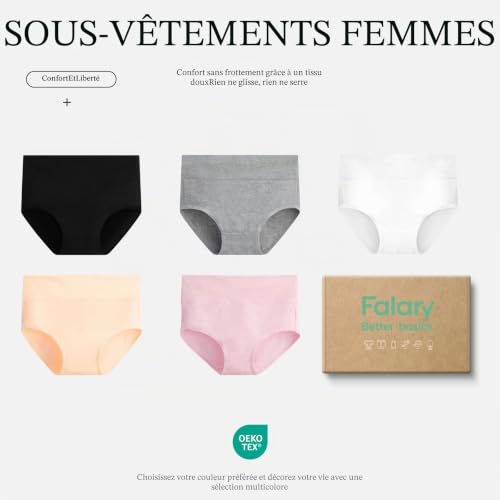 Thumbnail 6 de FALARY Culotte Femme Taille Haute en Coton - 5 pièces, Violet XL