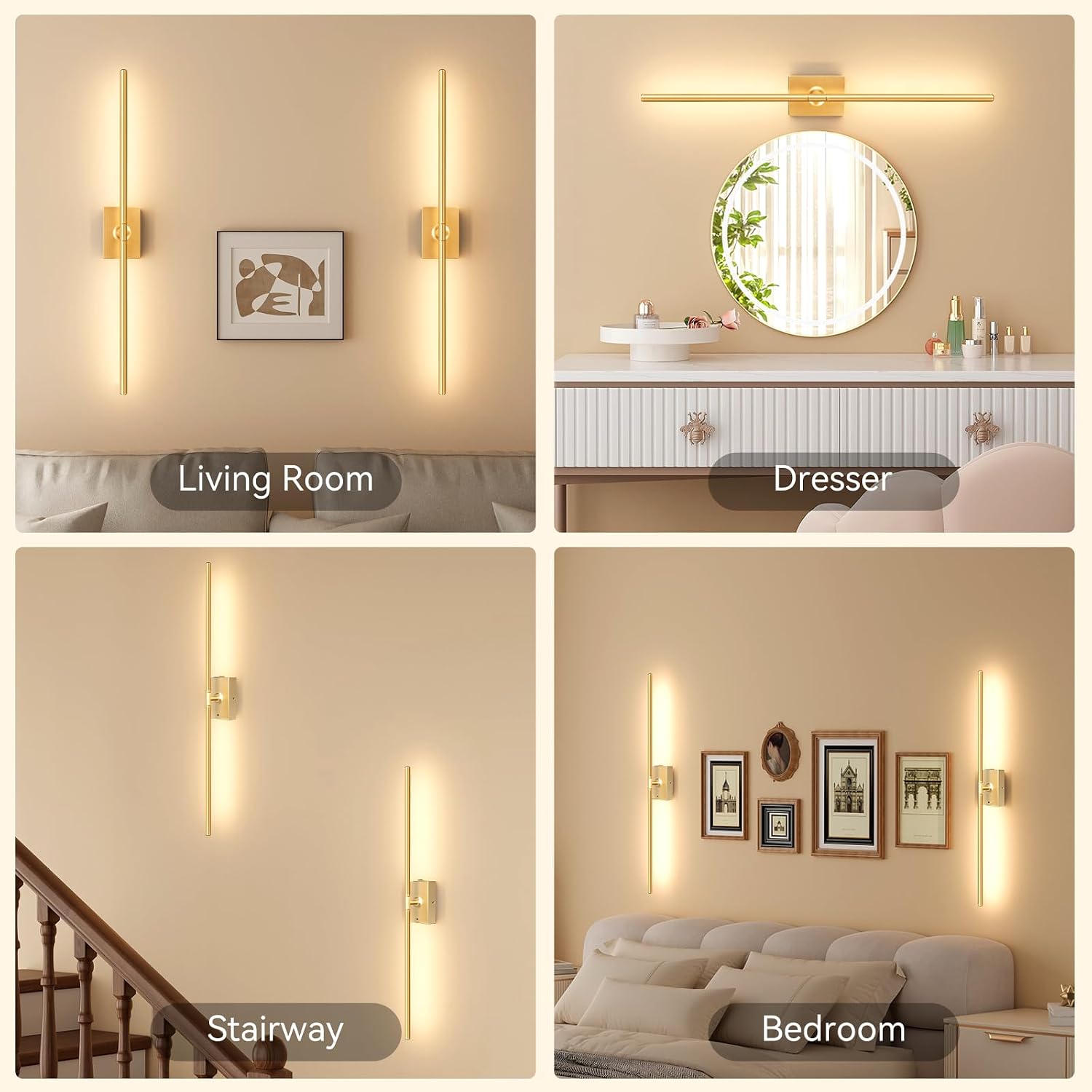 Thumbnail 6 de Ouyulong WS-04 Battery-Operated Wall Sconces, 31.6in Gold, Set of 2