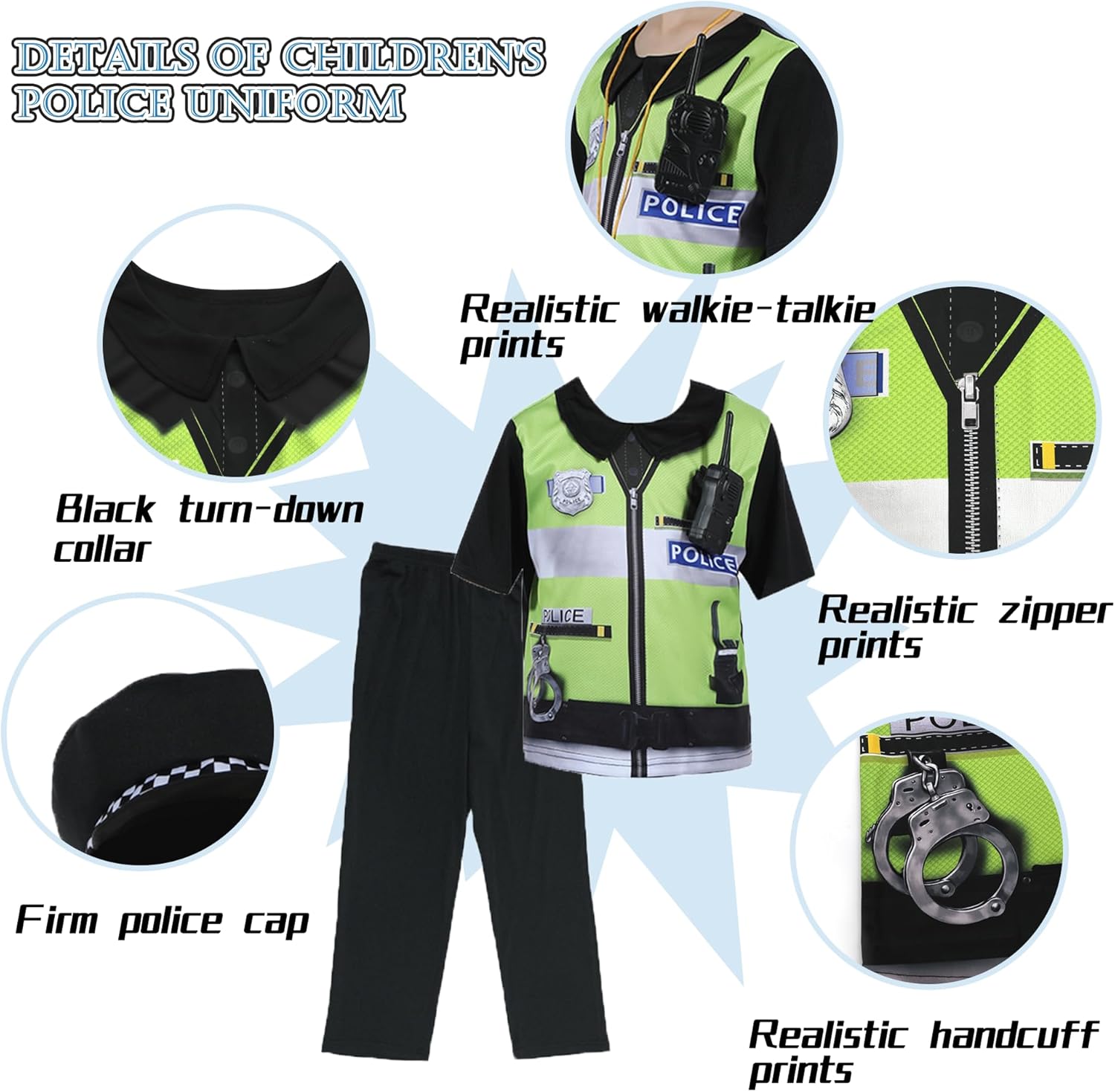 Thumbnail 5 de Sincere Party Kids Police Officer Costume – 7pc Dress-Up Set for Years 2–10
