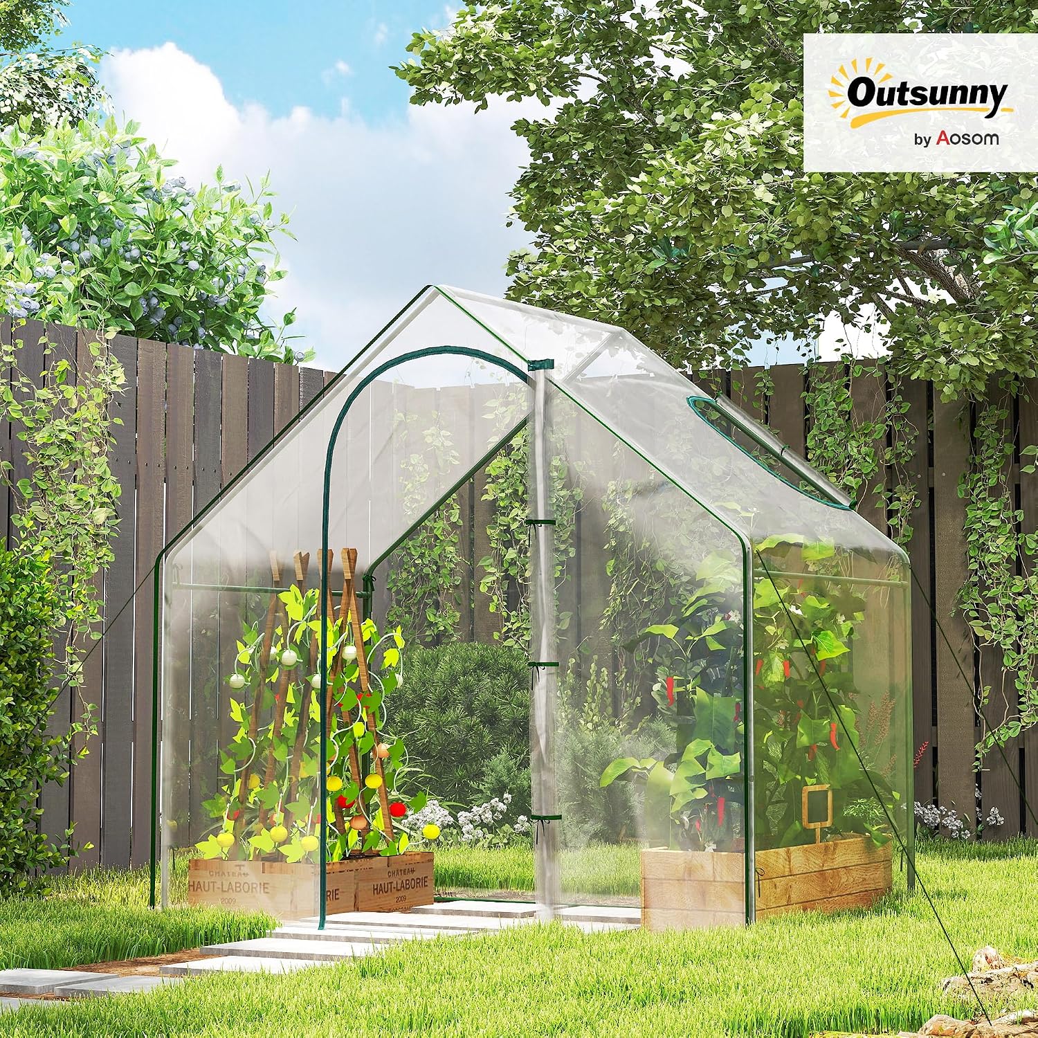 Detalle de Outsunny 845-154V00CR broeikas van staal en pvc, transparant, 1,8 x 1 x 1,68 m