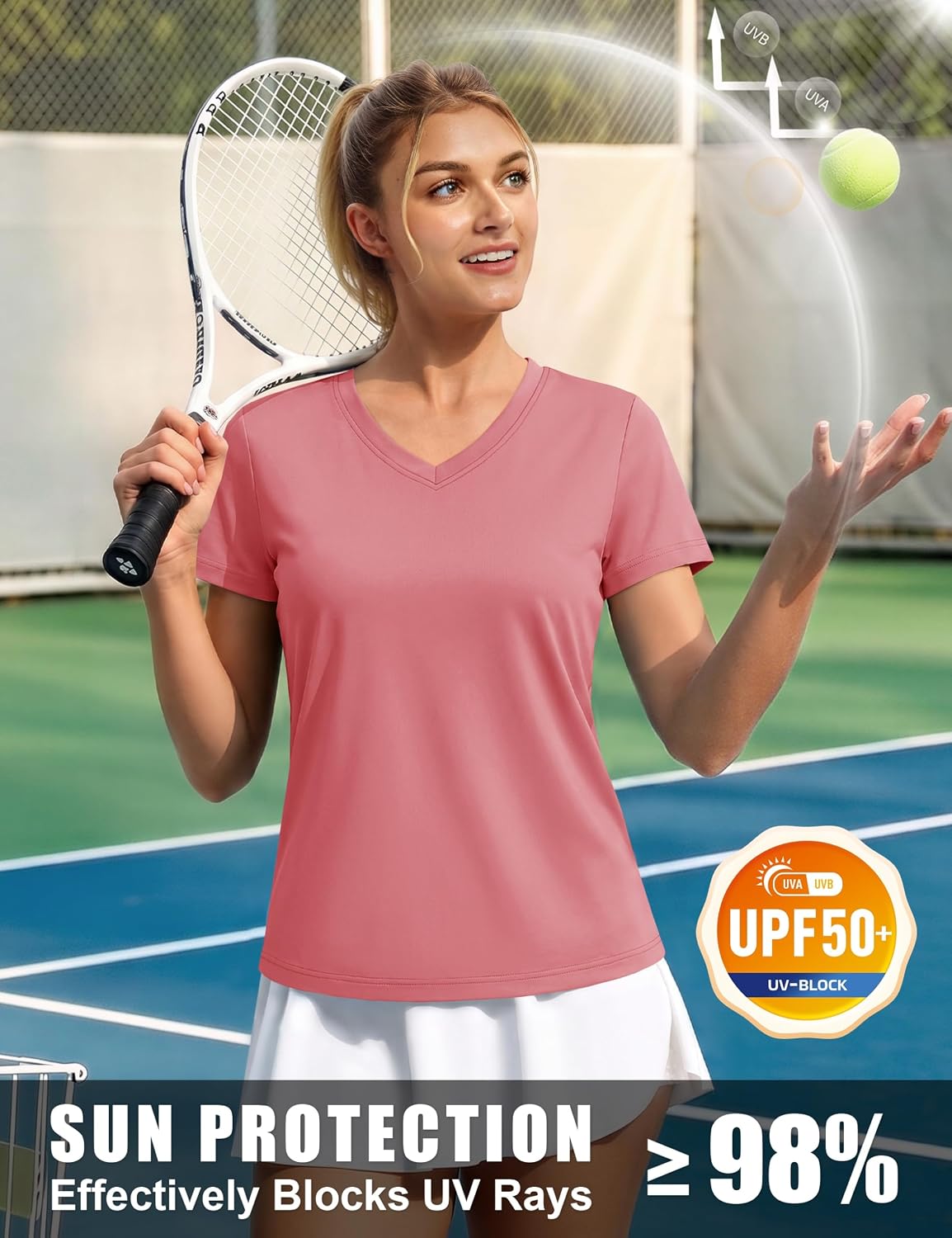 Detalle de TACVASEN Women's V-Neck Workout Shirt, UPF 50+ Quick-Dry Polyester