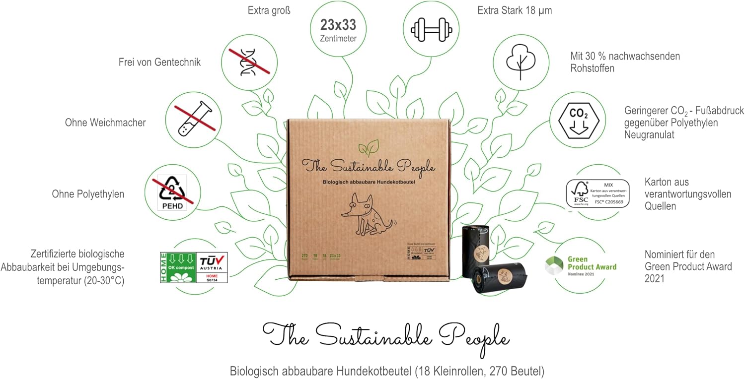 Thumbnail 1 de TSP Bio-abbaubare Hundekotbeutel – OK compost HOME zertifiziert, extra dick und groß (18 µm, 23 × 33 cm) – 18 Rollen