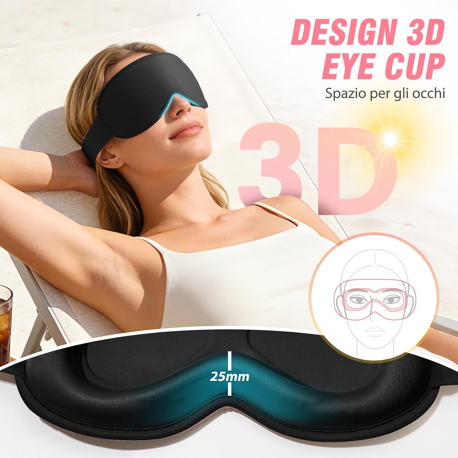 Thumbnail 2 de GRIFEMA Mascherina per Dormire 3D 100% Oscurante: comfort e oscurità totale per sonno profondo