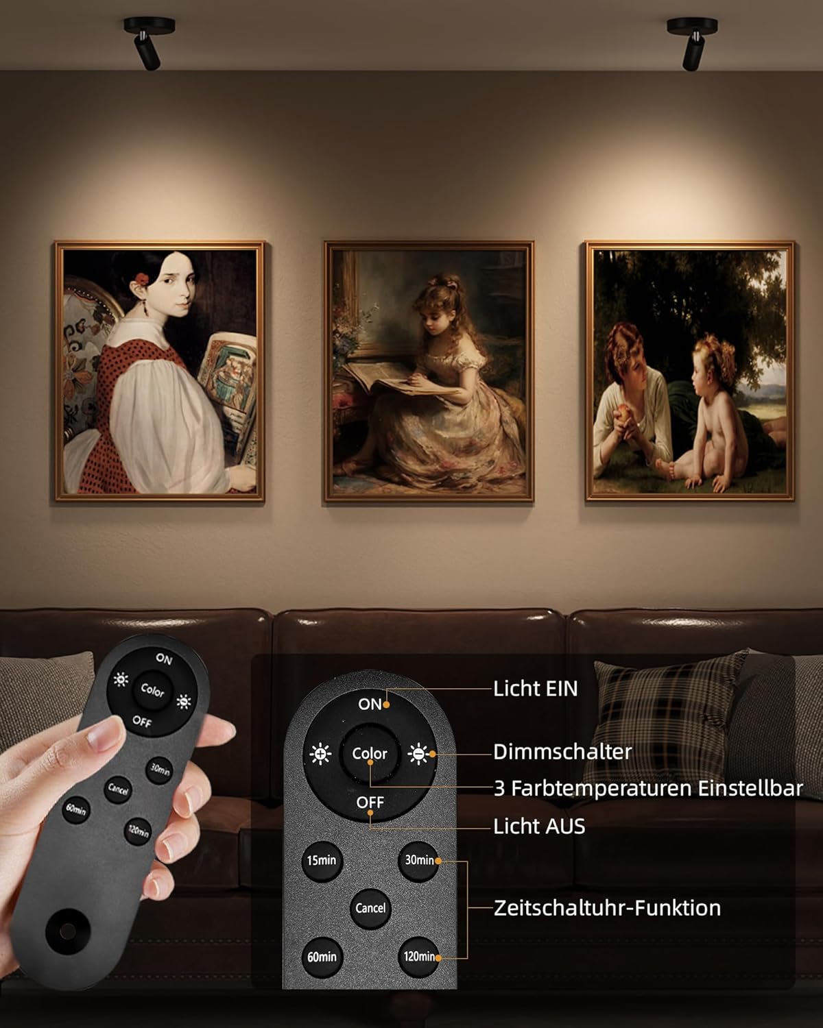 Thumbnail 3 de EZVALO Kabellose Spotlight Wandlampe „Spotlight 5500mAh“ – dimmbar mit Fernbedienung & Timer, drehbar 350°