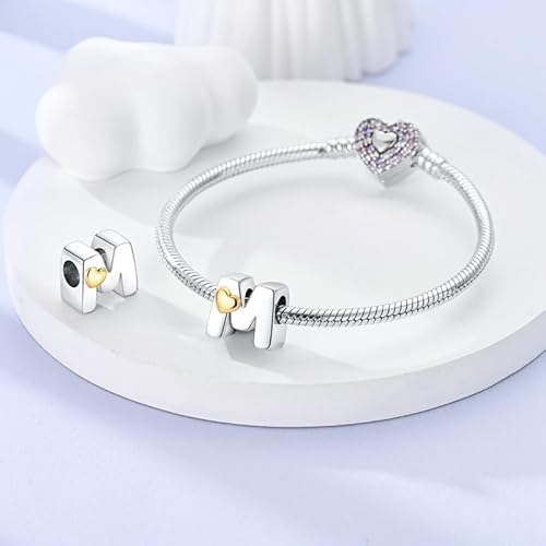 Detalle de TINSLO M Alfabeto Charms Abalorios Colgante de plata 925 para mujeres, compatible con pulseras Pandora y collares europeos