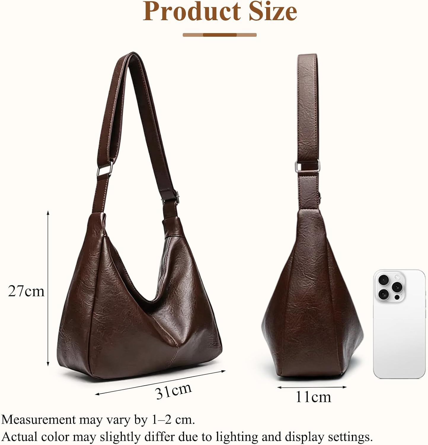 Thumbnail 3 de Mabecol Damen Umhängetasche aus PU-Leder – Hobo/Shopper mit verstellbarem Schultergurt und Innenfächern