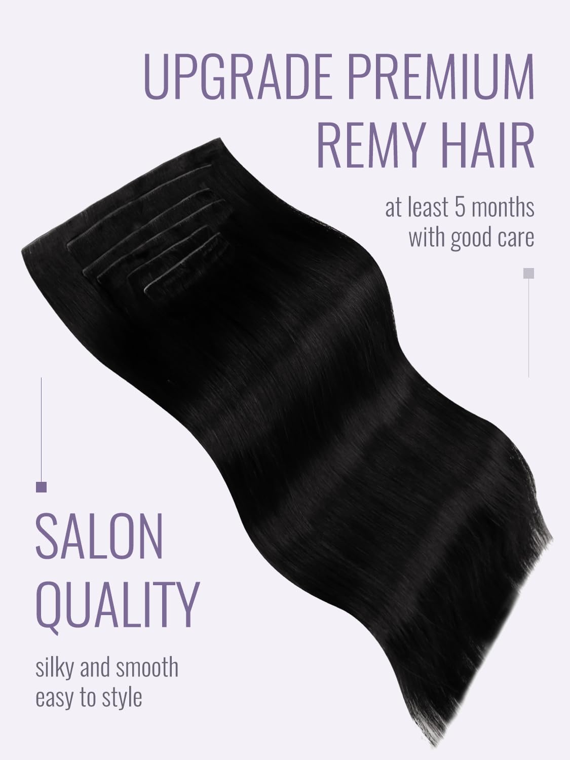 Detalle de Fshine Clip-in Extensions Echthaar Tiefschwarz 45 cm — 120 g, 6 Stücke