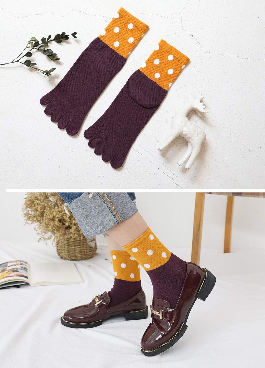 Detalle de Chaussettes à doigts pour femme – 5 doigts en coton, respirantes et confortables (4/5 paires)