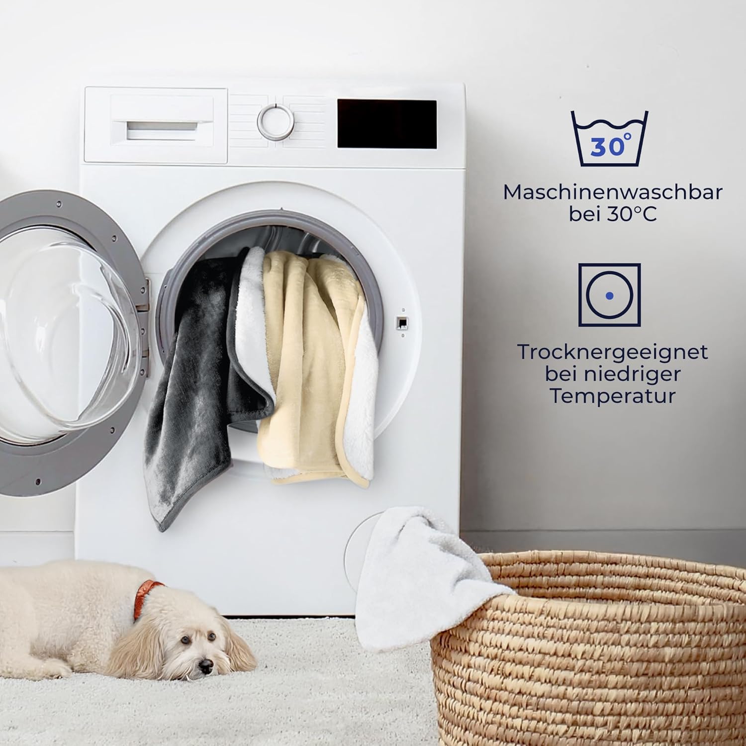 Detalle de Dreamzie wasserdichte Decke 100x120 cm – Hundedecke für Sofa und Bett, reversibel, Sherpa-Fleece, waschbar in Dunkelgrau