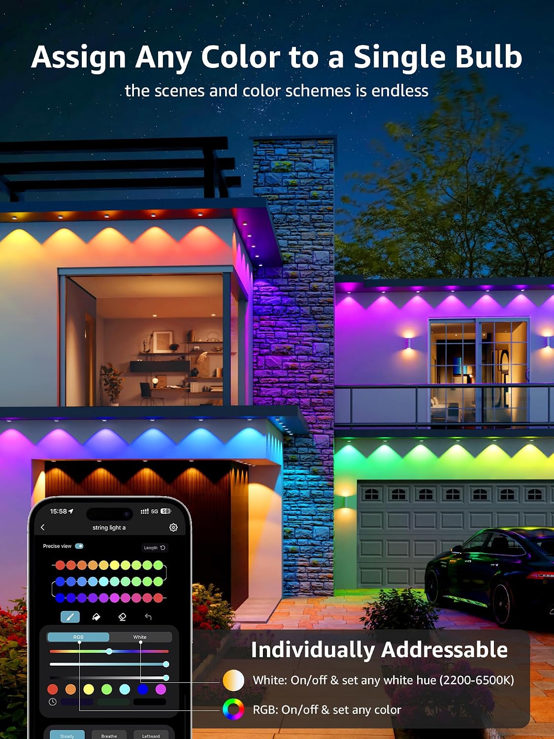 Thumbnail 6 de Lepro E1-90 Permanent Outdoor Lights, 150-Foot RGBIC, Tunable White, 90 LEDs