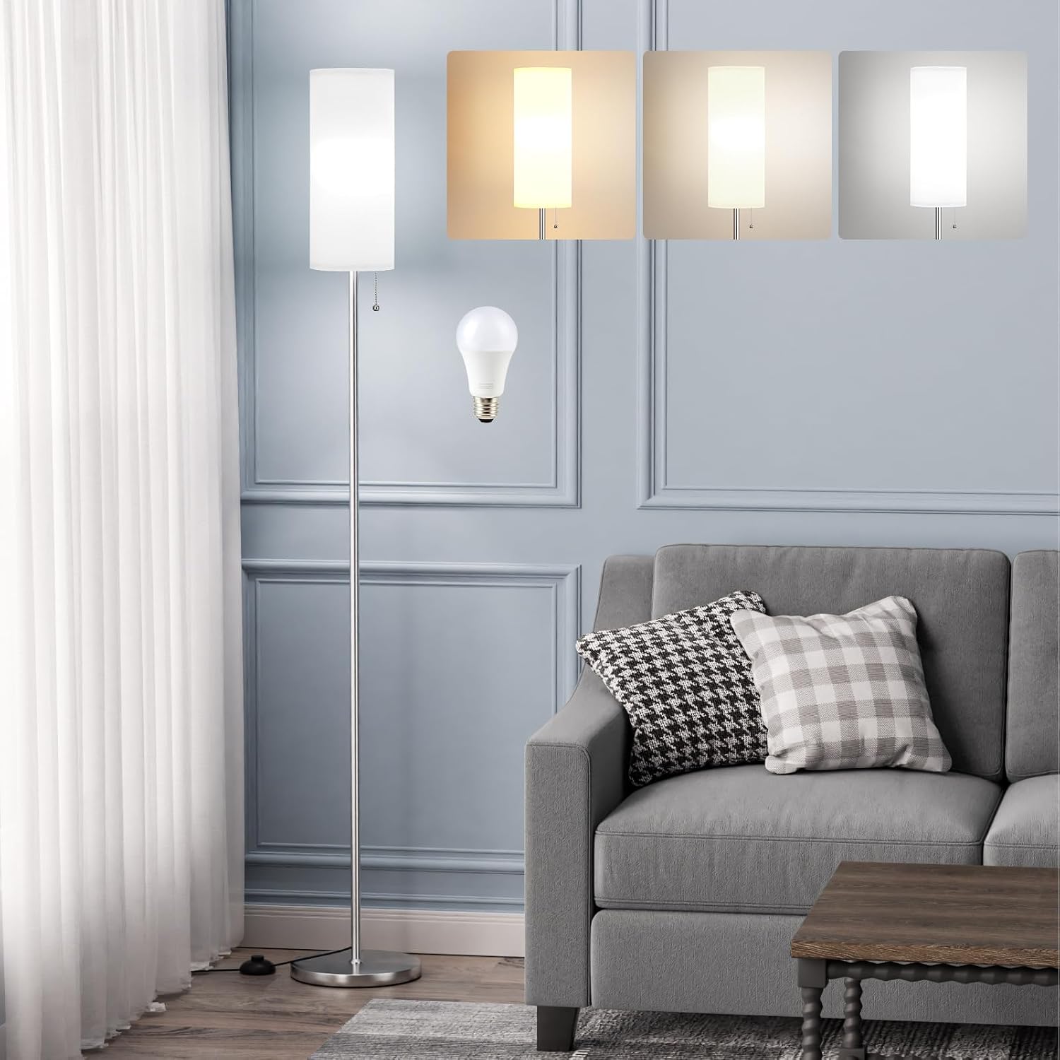 Detalle de Ambimall Z5V8W2 Floor Lamp, 3 Colour Temperatures and Pull Chain