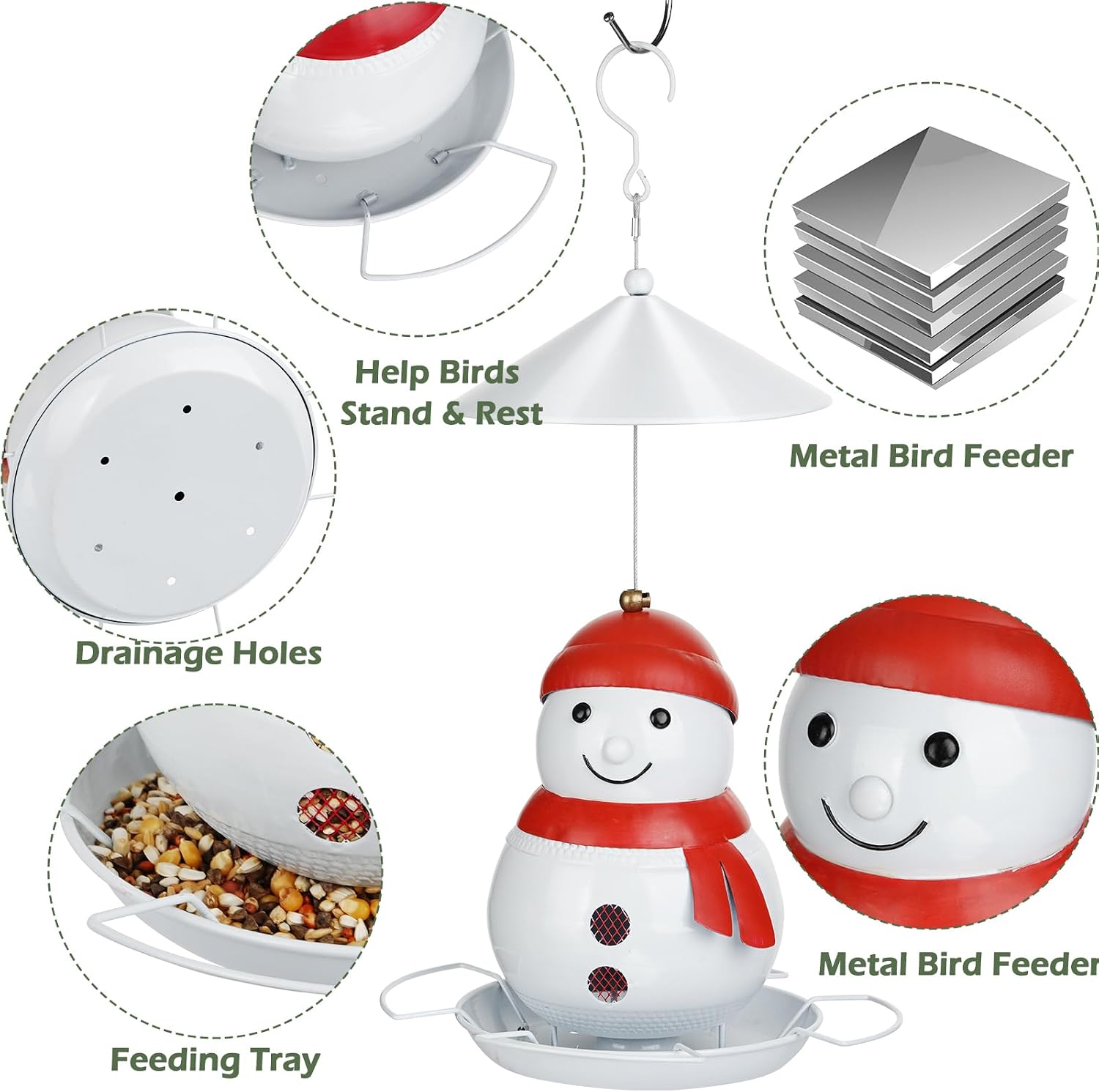 Thumbnail 3 de Bird Feeder for Outdoors: Snowman Metal Seed Feeder for Small Birds