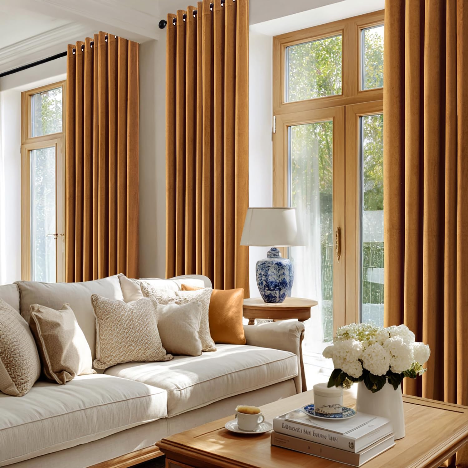 Detalle 2 de ANRODUO Golden Brown Velvet Curtains 84 in Blackout Drapes 🪟