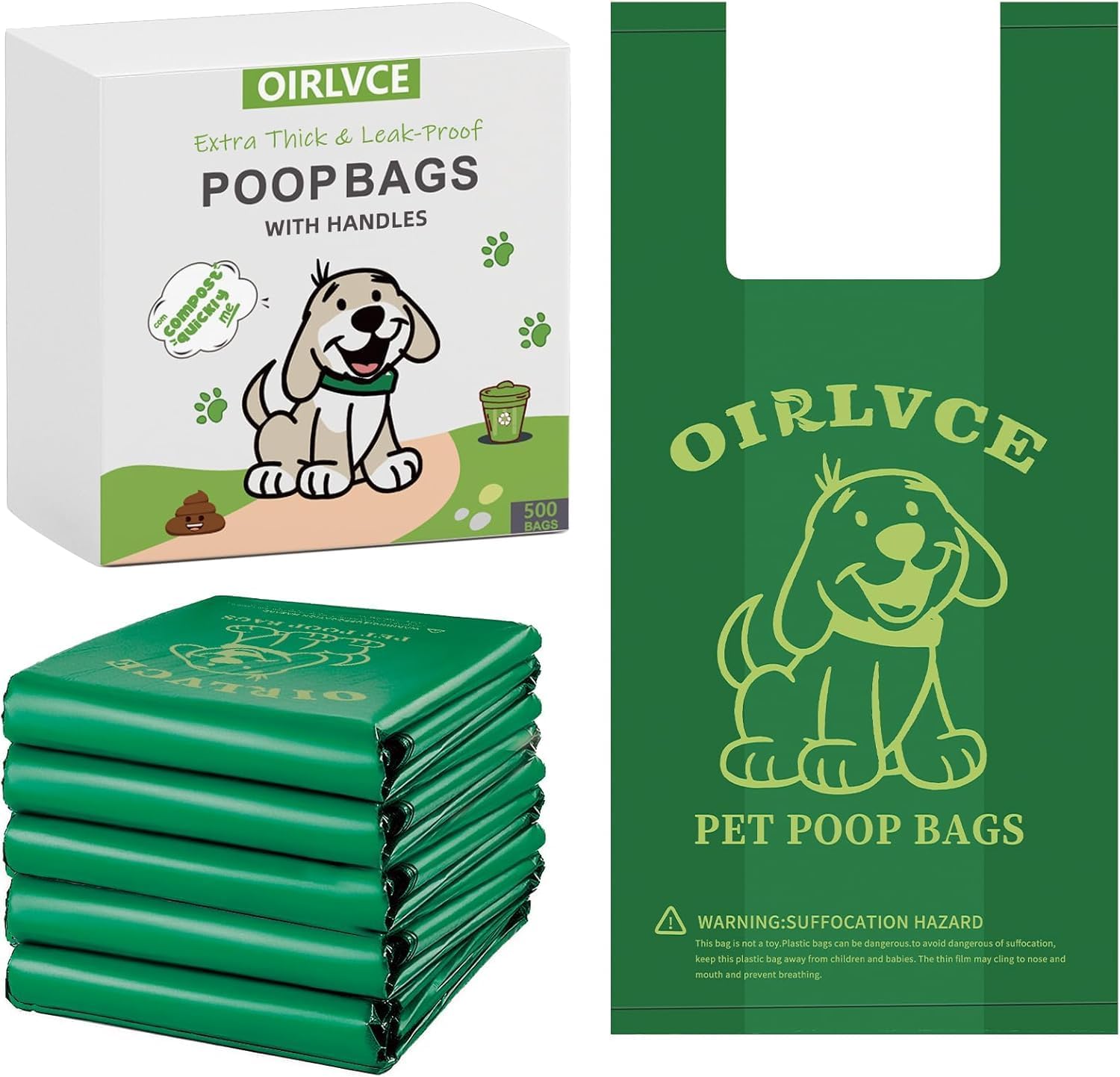 OIRLVCE 500 Dog Poop Bags with Handles – Extra Thick, Leak-Proof and Lavender Scented