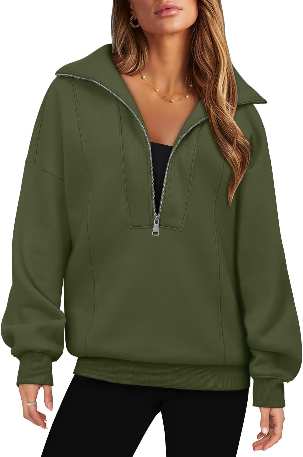 Detalle de onlypuff Women's Half-Zip Pullover Hoodie, Oversized Long-Sleeve Fit with Pocket
