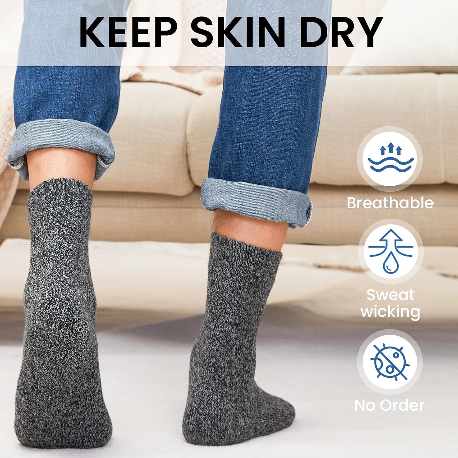 Detalle 2 de SIMIYA mens wool winter socks (5 pairs) – thick thermal knit for boots, ski and hiking