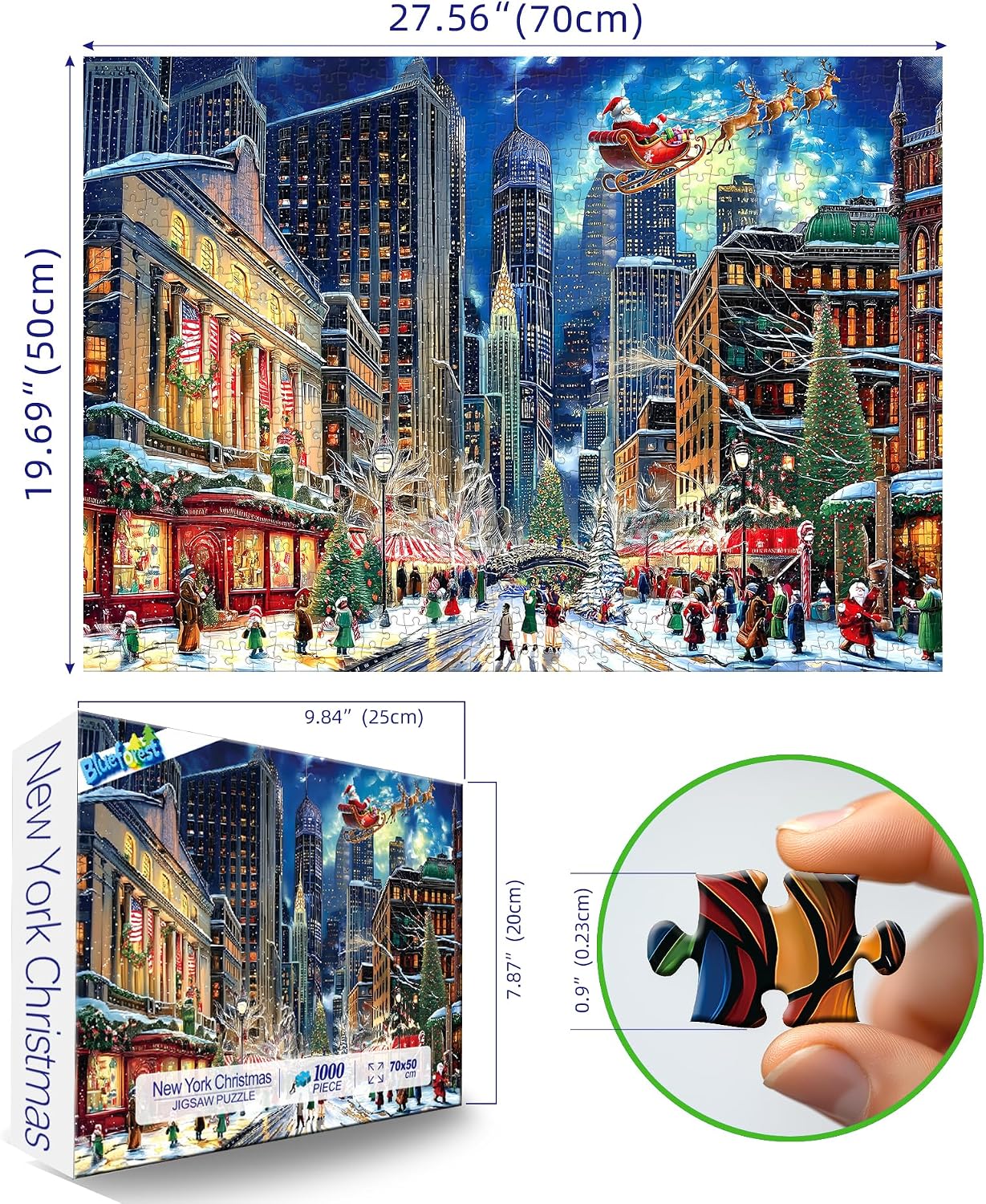 Detalle 2 de Blueforest BFJIUJIU-00243 Christmas Jigsaw Puzzle, 1,000 Pieces, City Night Scene