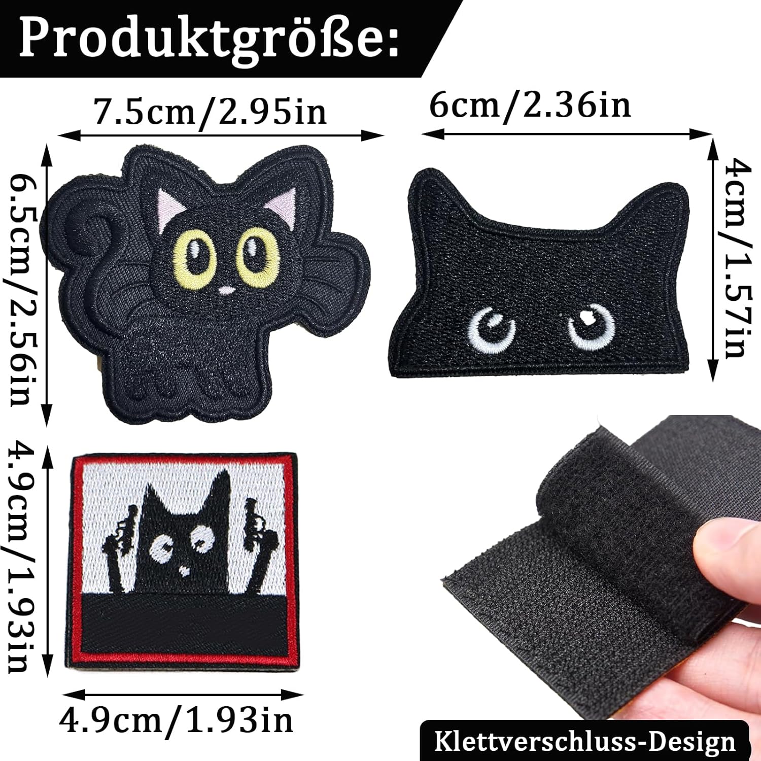Thumbnail 6 de 3er Set Katzen Klett Patches 3 Stück