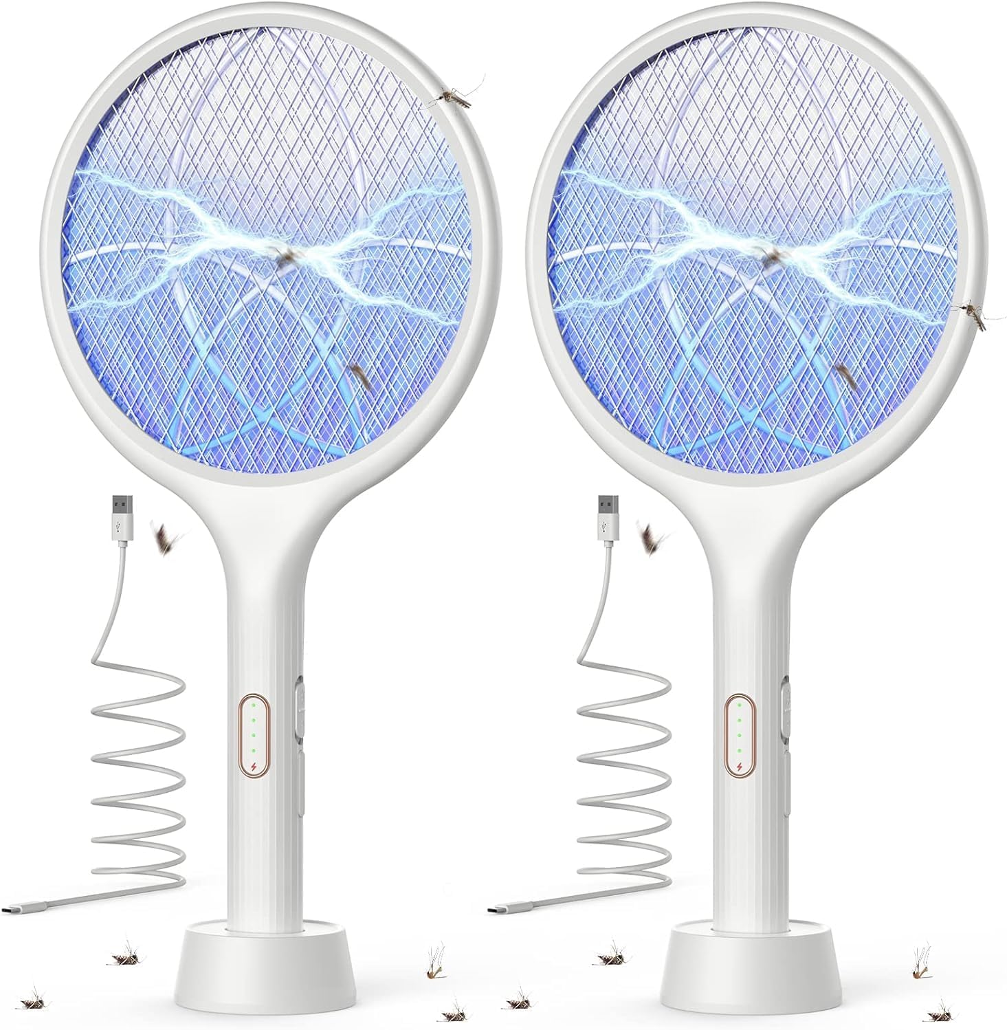 Detalle de YISSVIC Rechargeable Bug Zapper Racket, White, Dual Mode, 4000V