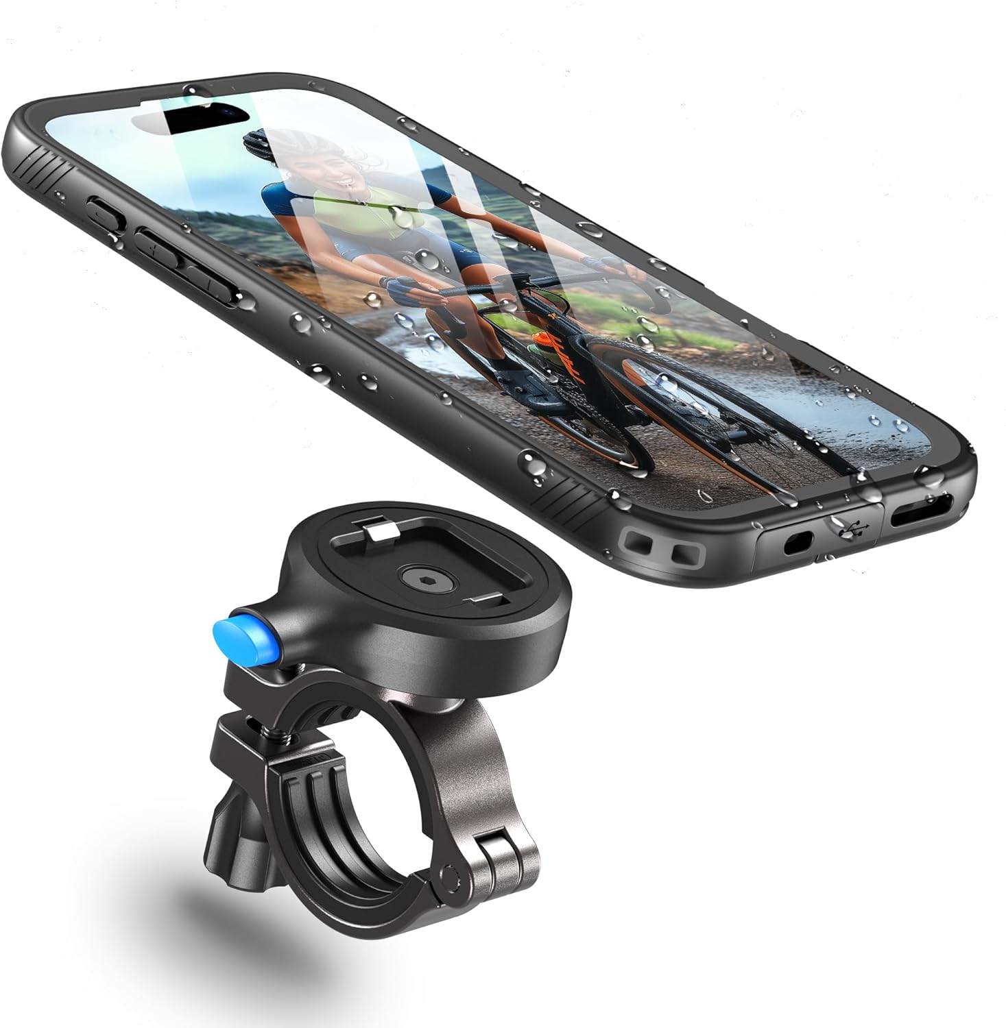 Detalle de Cozycase Fahrrad-Halterung für iPhone 14 – Wasserdicht, Ein-Knopf Entriegeln & Automatisches Schloss
