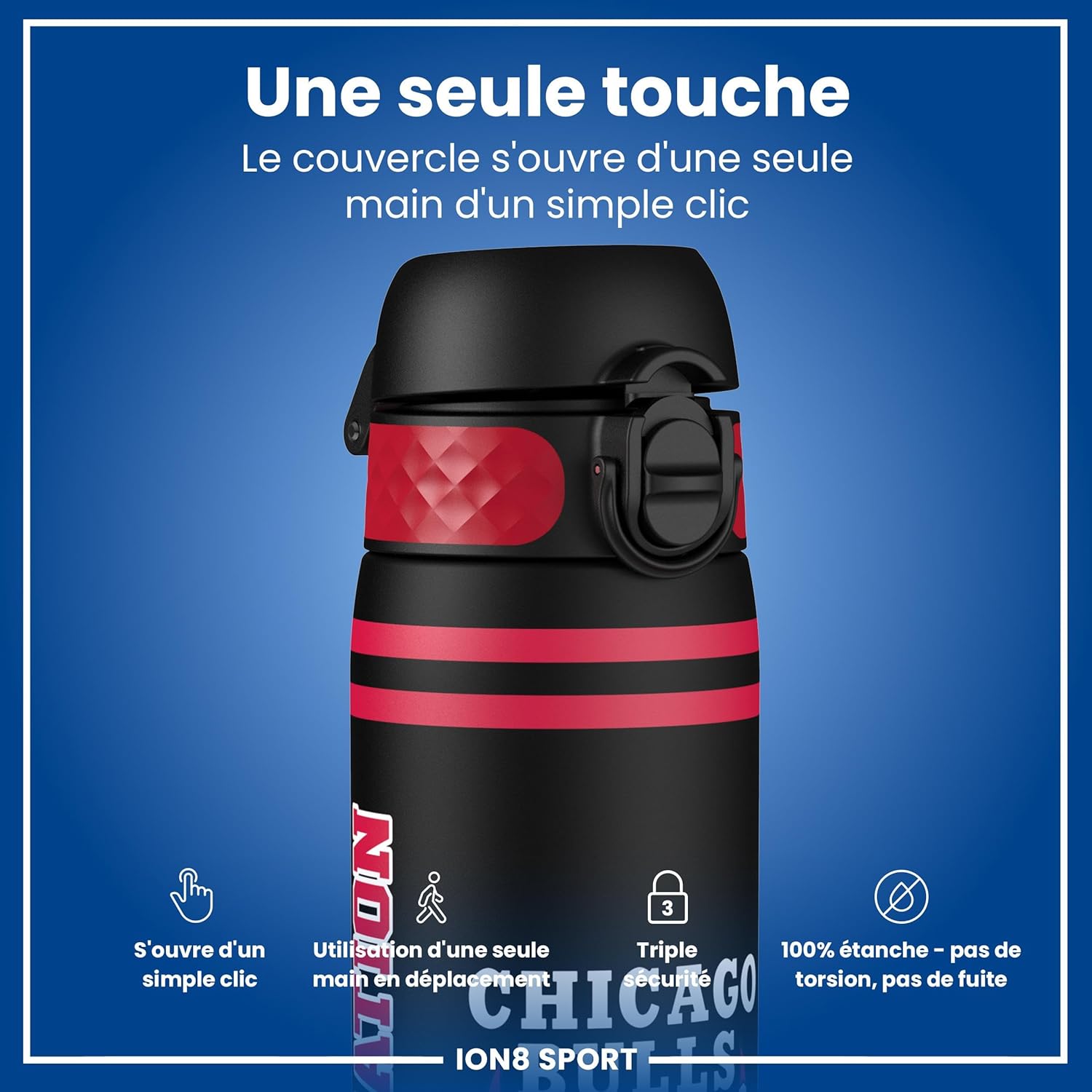 Detalle de Ion8 NBA Chicago Bulls Gourde 500 ml – Anti-Fuite, Sans BPA et Lavable au Lave-vaisselle