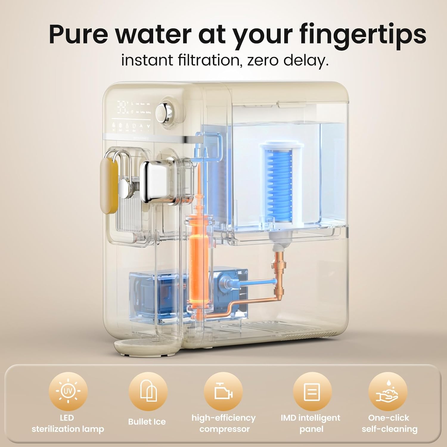 Thumbnail 6 de Nerefou Countertop Ice Maker and Water Dispenser, Cream Yellow