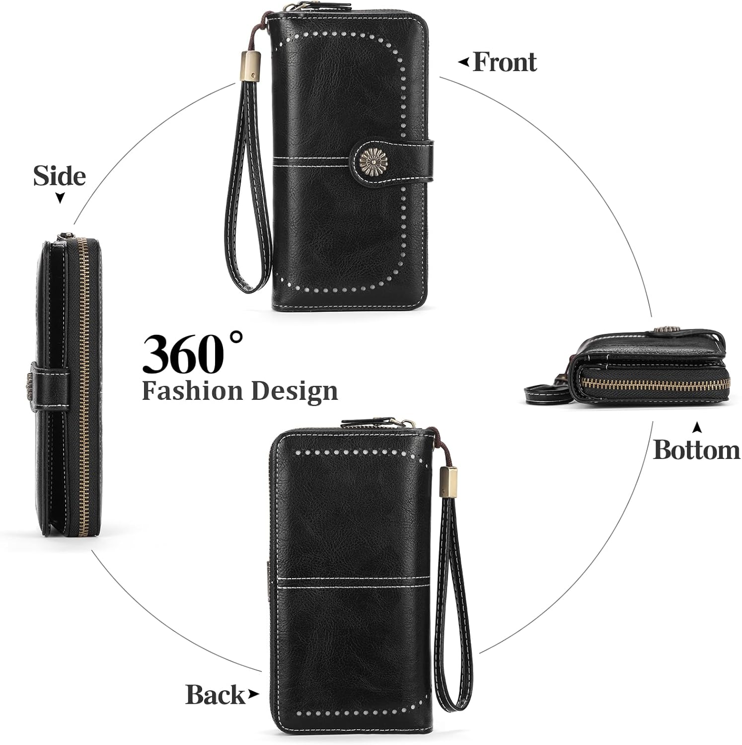 Thumbnail 4 de GOIACII Damen-Geldbörse mit RFID-Schutz aus Leder, groß (Vintage-Design) – mit abnehmbarer Handschlaufe