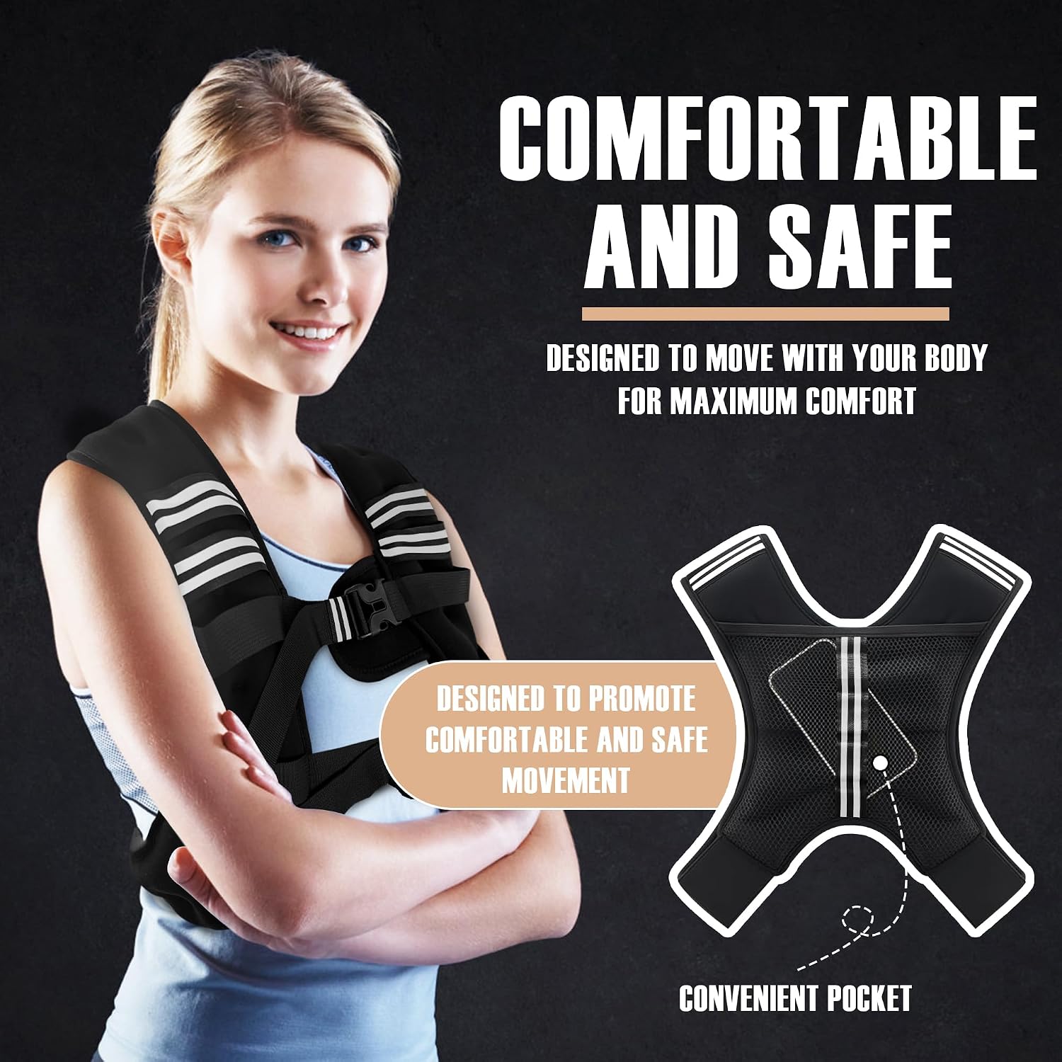 Thumbnail 1 de NATURELUX 25 lb Weighted Vest with Reflective Strips and Adjustable Fit