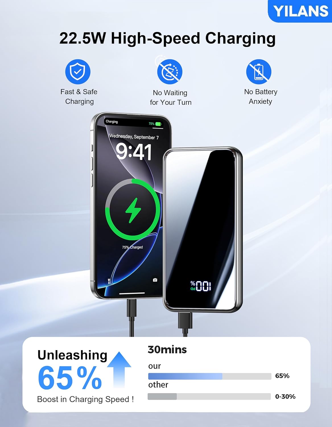 Detalle 2 de YILANS JM4 Pro 50,000mAh Power Bank, 22.5W with Four Built-In Cables