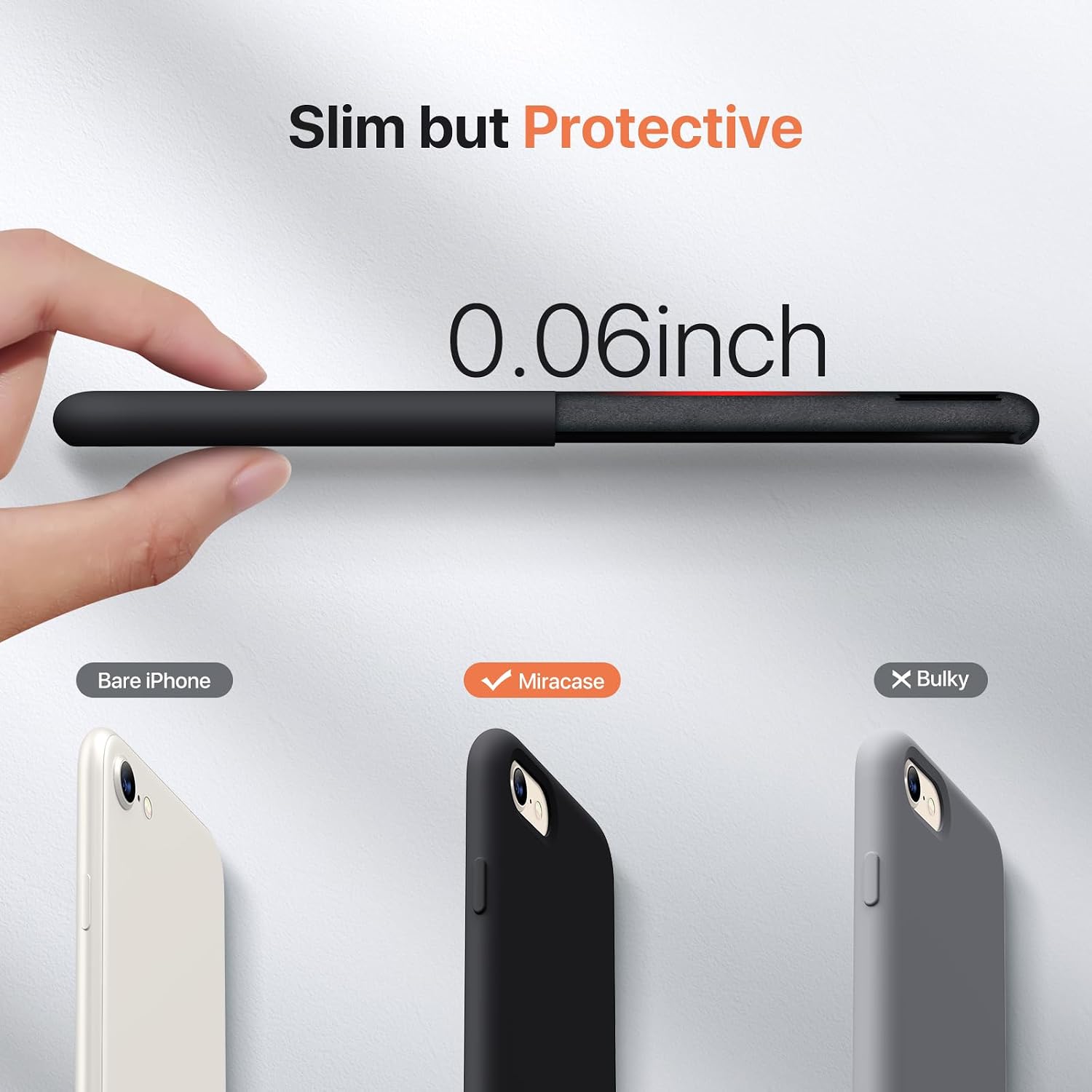Detalle de Miracase Ultra Slim Case with Screen Protector for iPhone SE (2022/2020) and iPhone 7/8 – Orange