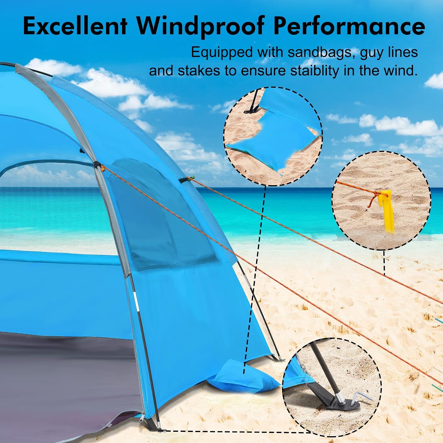 Detalle 2 de WhiteFang Beach Tent for 3/4/6/8 People, UPF 50+ Shade with Mesh Windows