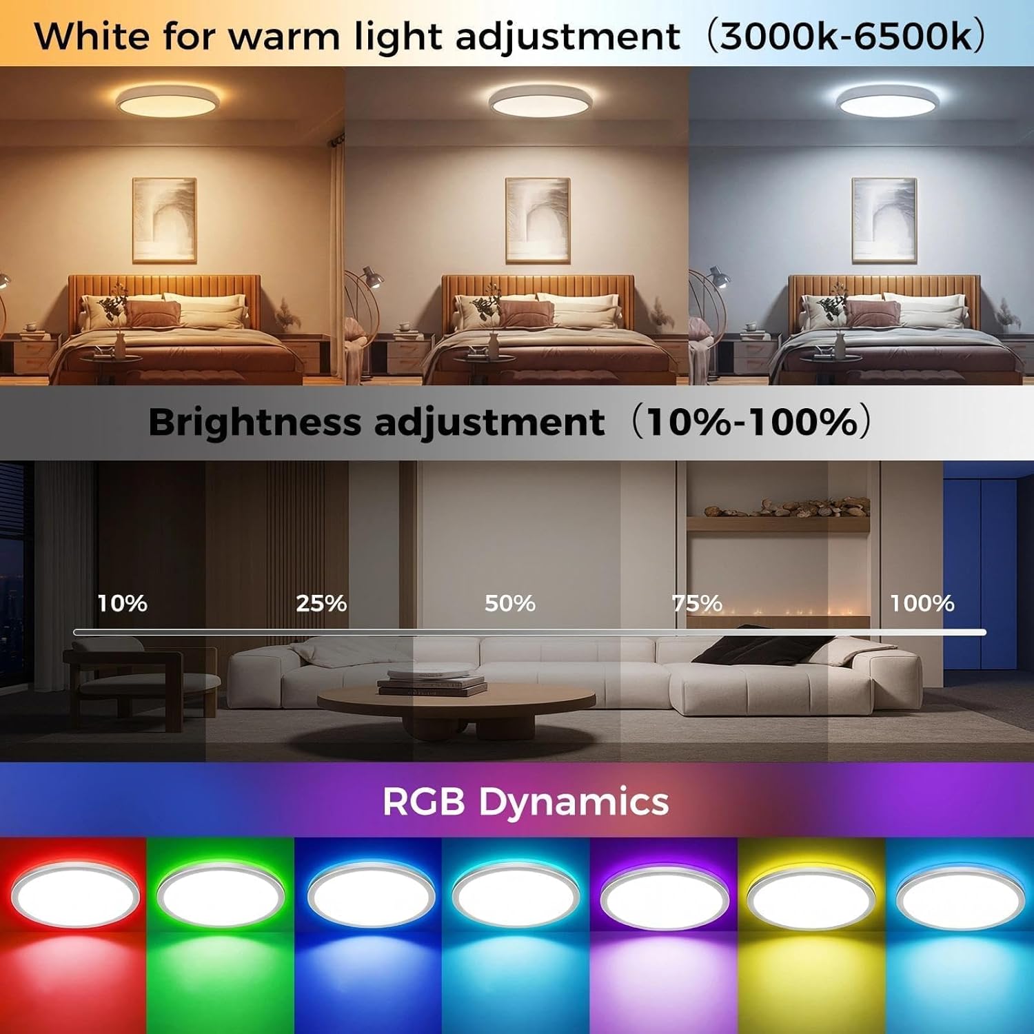 Thumbnail 3 de hepside Deckenlampe LED – 24W, RGB, dimmbar, mit Fernbedienung und App-Steuerung