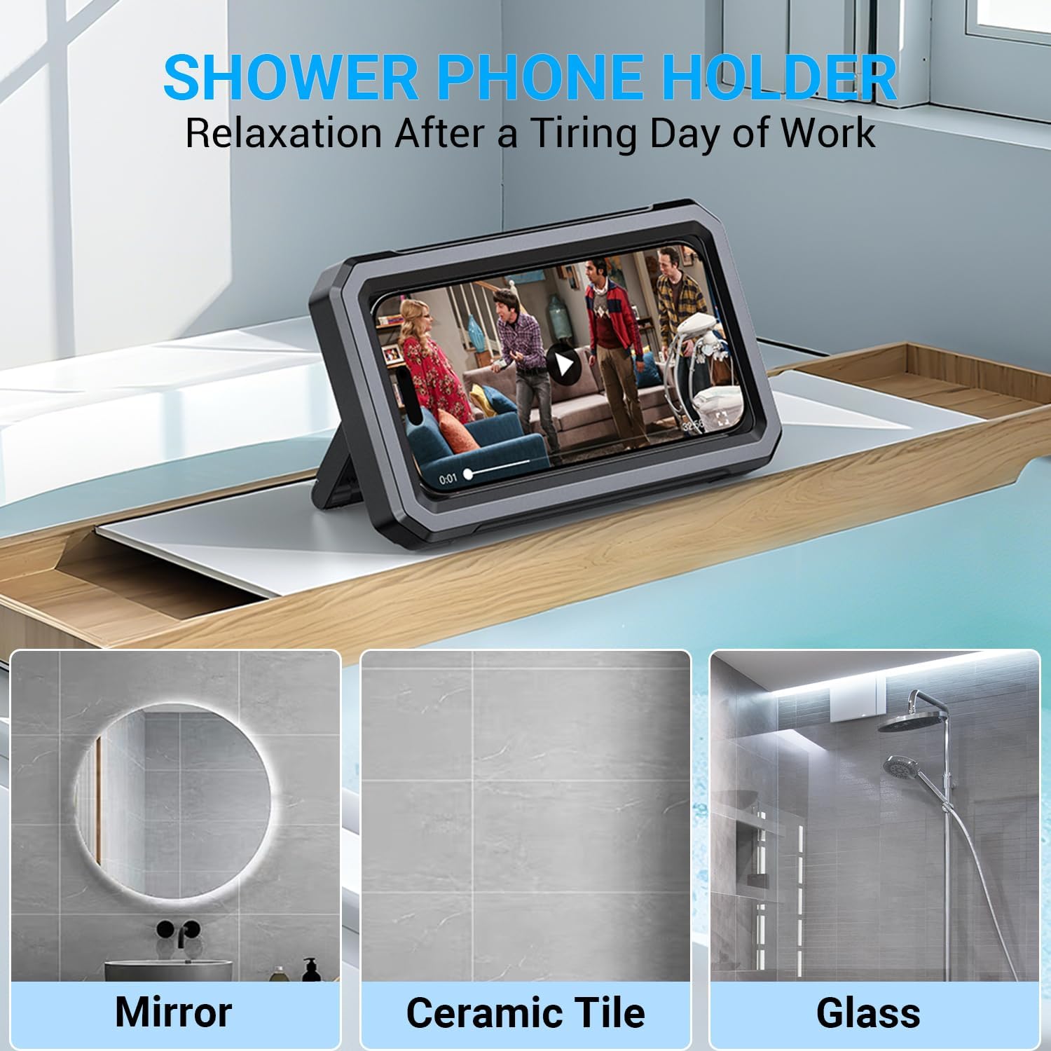 Detalle 1 de Coolpow Y01 Waterproof Shower Phone Holder, 480° Rotation and Adjustable Mount
