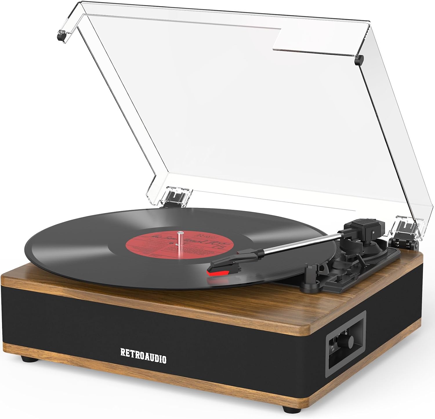Detalle de RetroAudio UD005 Bluetooth Turntable with Stereo Speakers, 3 Speeds, Light Walnut