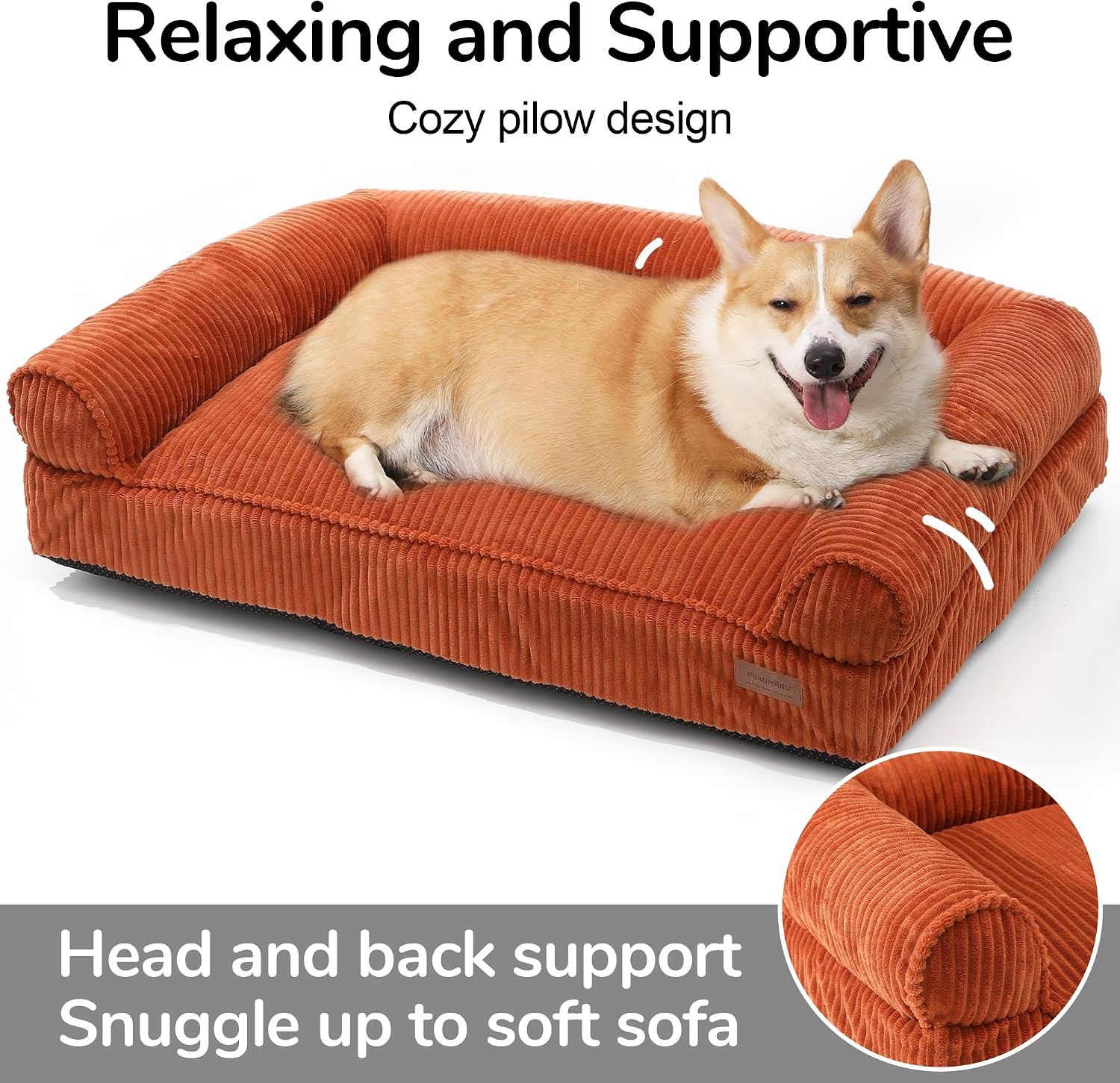 Thumbnail 1 de FUKUMARU Cute Dog Bed: Large 36inch Fluffy Couch with TPU Lining, Removable Cover in Orange